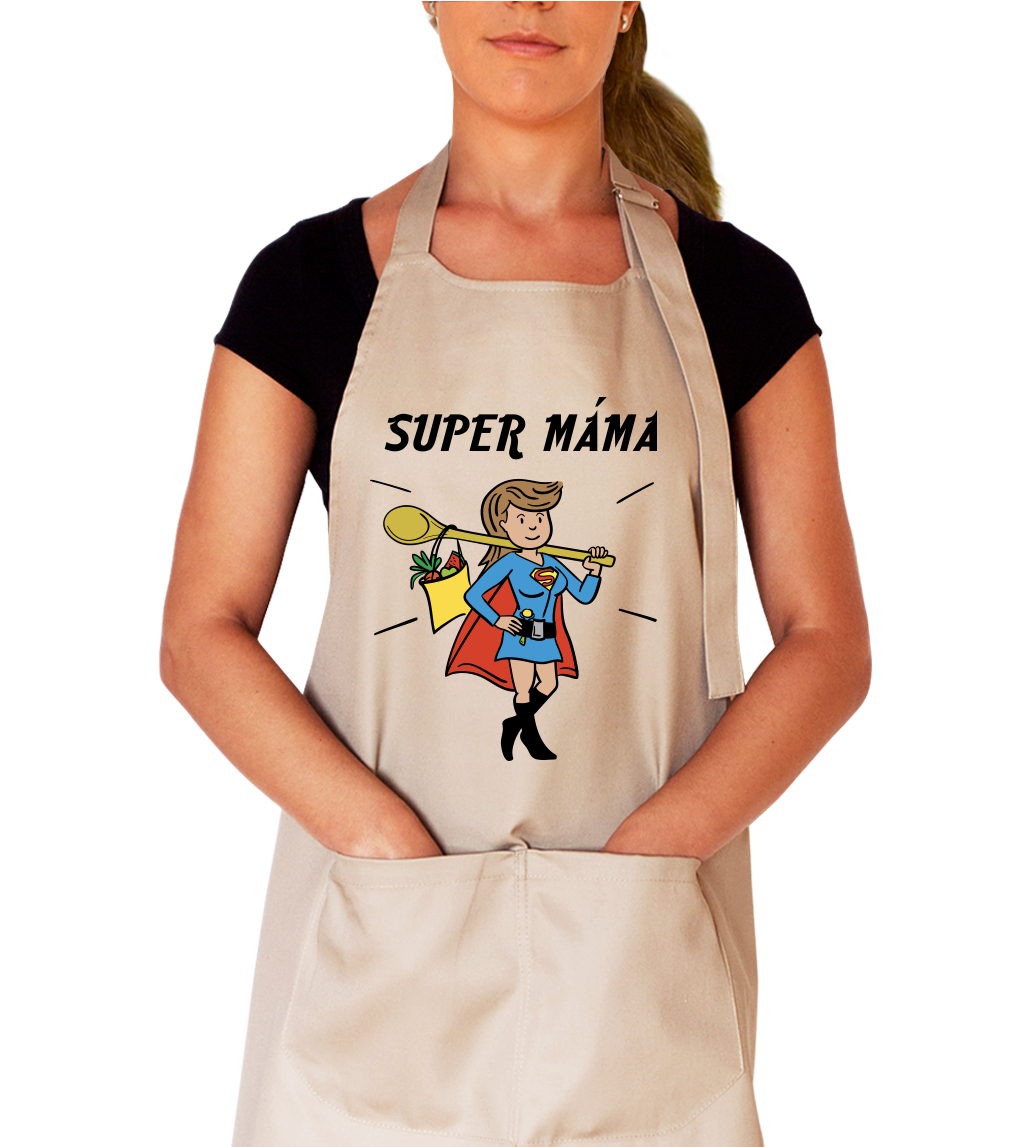 Zástěra na vaření pro maminku - Super máma Barva: Béžová (Beige)