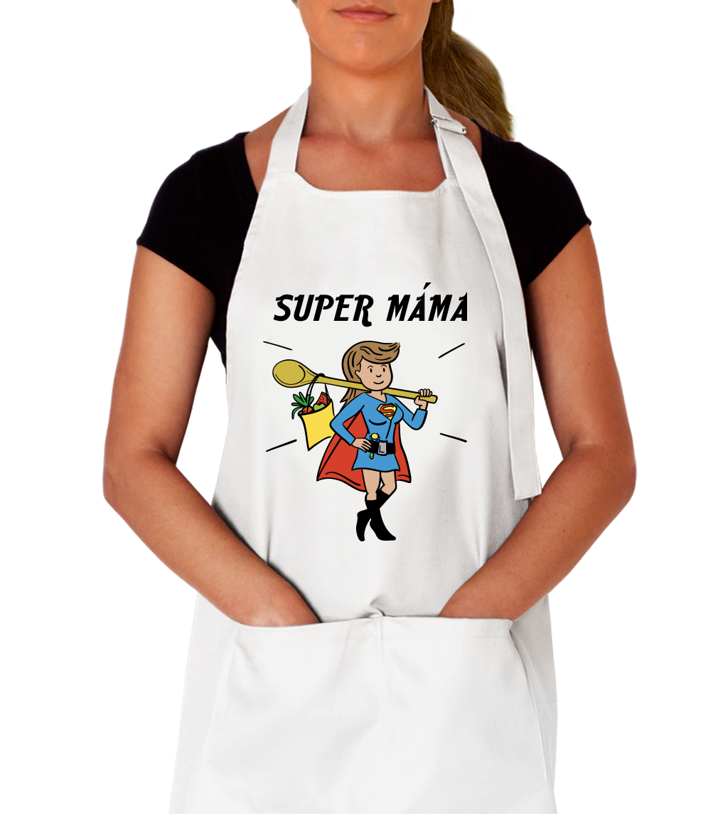 Zástěra na vaření pro maminku - Super máma Barva: Bílá