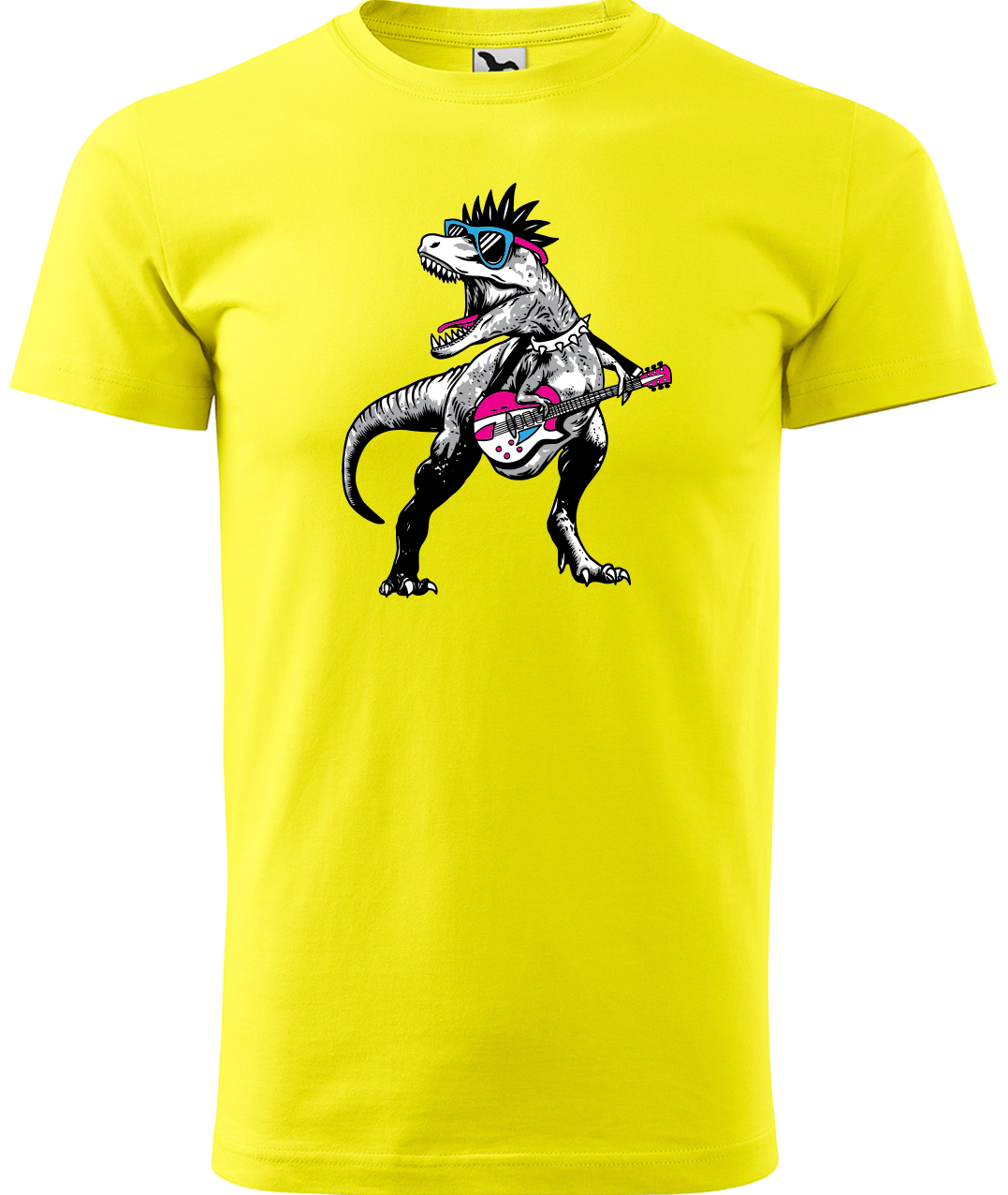 Tričko pro kytaristu - Dinosaurus s kytarou Velikost: XL, Barva: Žlutá (04)