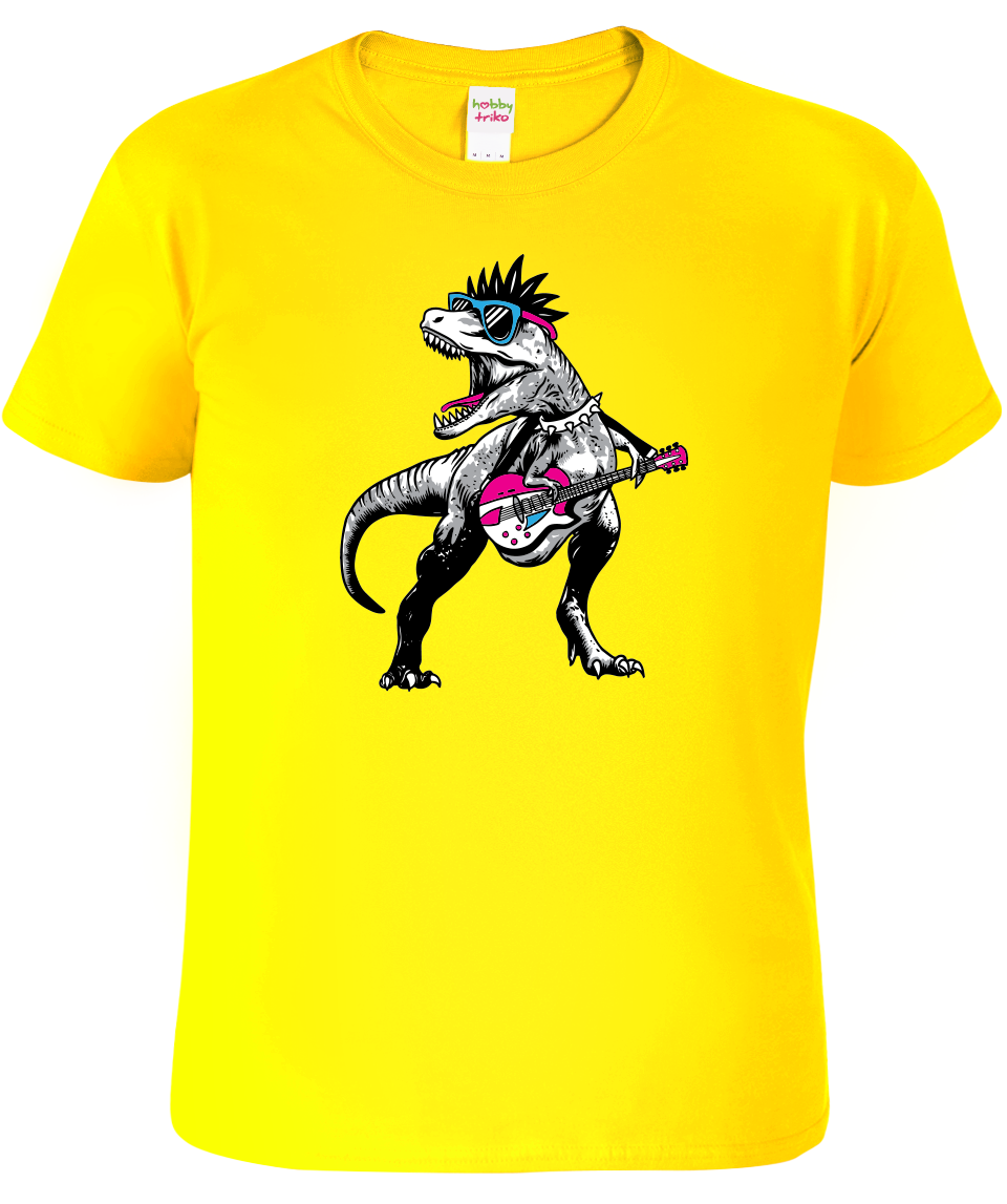 Dětské tričko s dinosaurem - Dinosaurus s kytarou Velikost: 6 let / 122 cm, Barva: Žlutá (04)