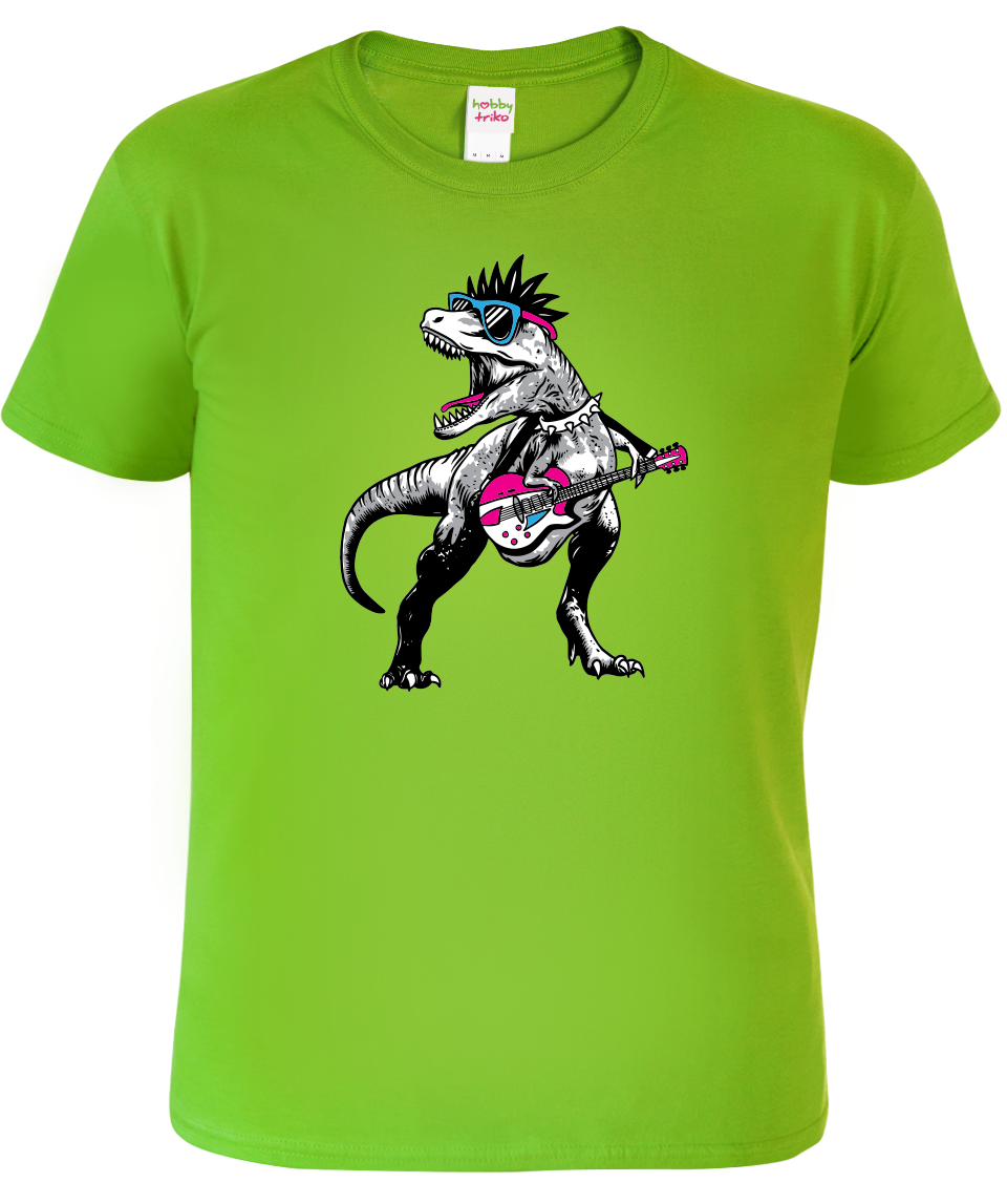 Dětské tričko s dinosaurem - Dinosaurus s kytarou Velikost: 8 let / 134 cm, Barva: Apple Green (92)