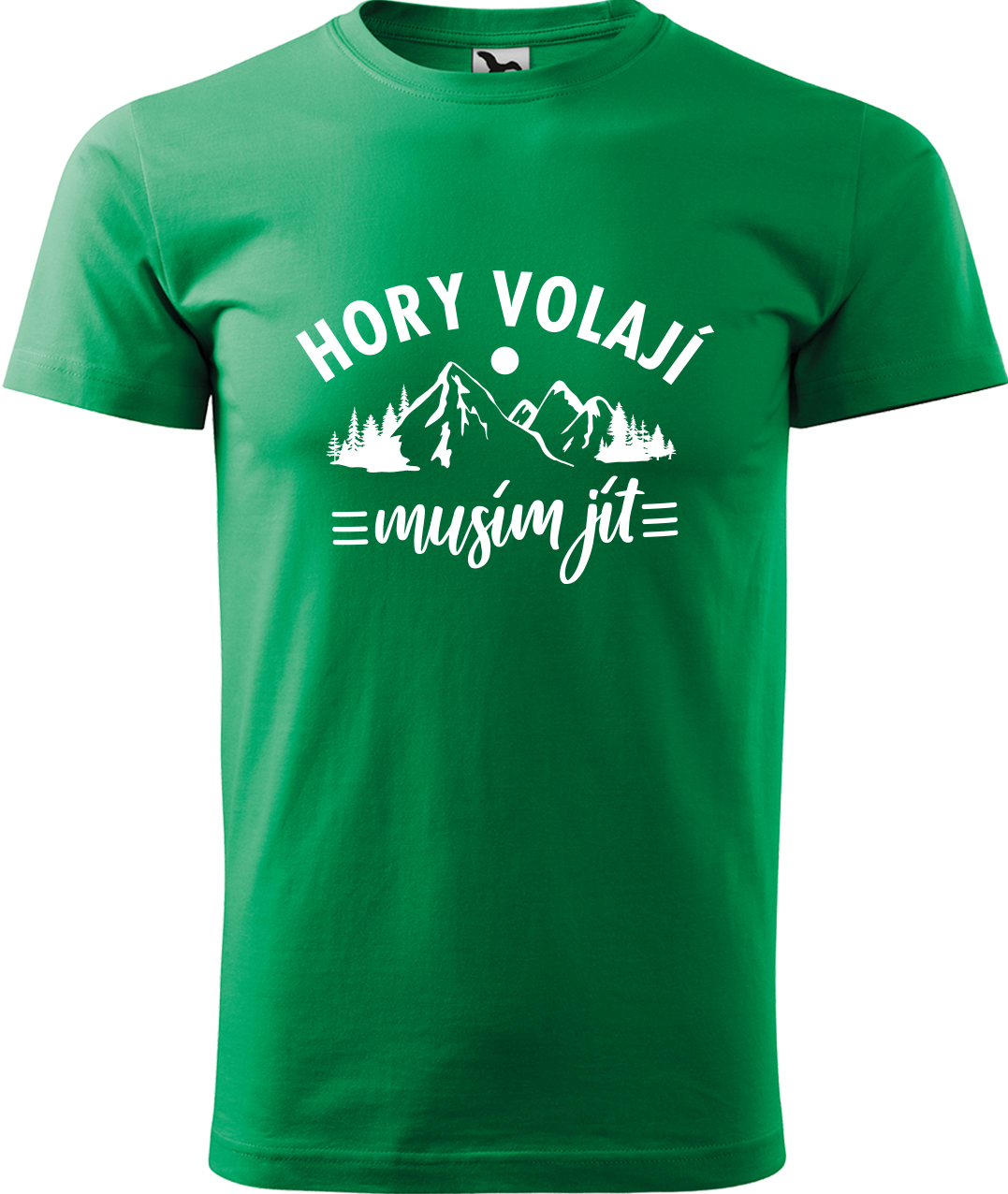 Pánské tričko na hory - Hory volají, musím jít Velikost: S, Barva: Středně zelená (16), Střih: pánský