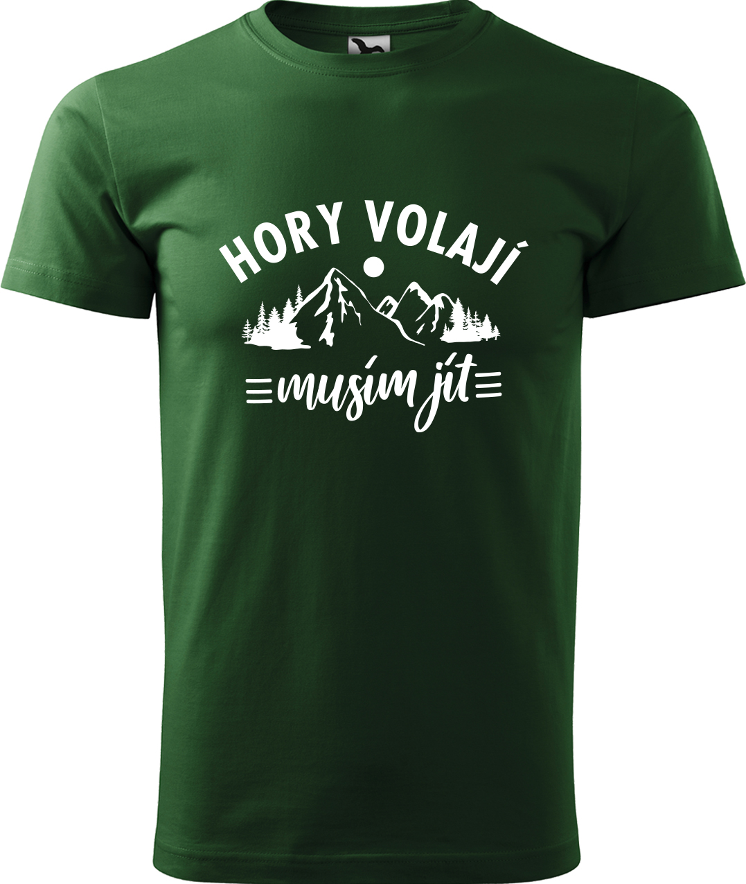 Pánské tričko na hory - Hory volají, musím jít Velikost: M, Barva: Lahvově zelená (06), Střih: pánský