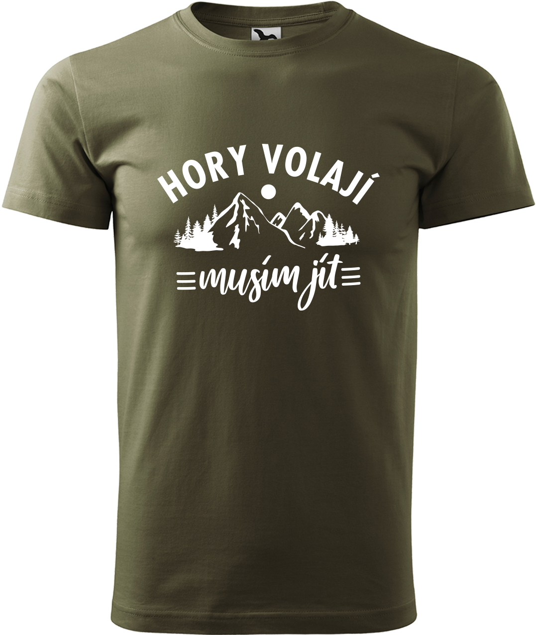 Pánské tričko na hory - Hory volají, musím jít Velikost: 2XL, Barva: Military (69), Střih: pánský