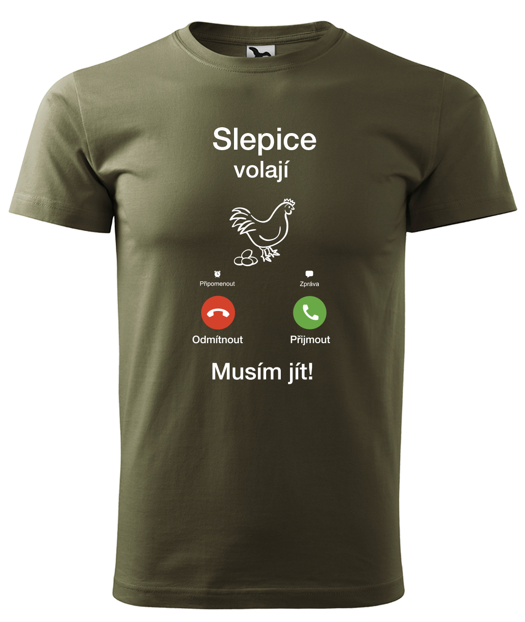 Dětské tričko se slepicí - Slepice volají Velikost: 4 roky / 110 cm, Barva: Military (69)