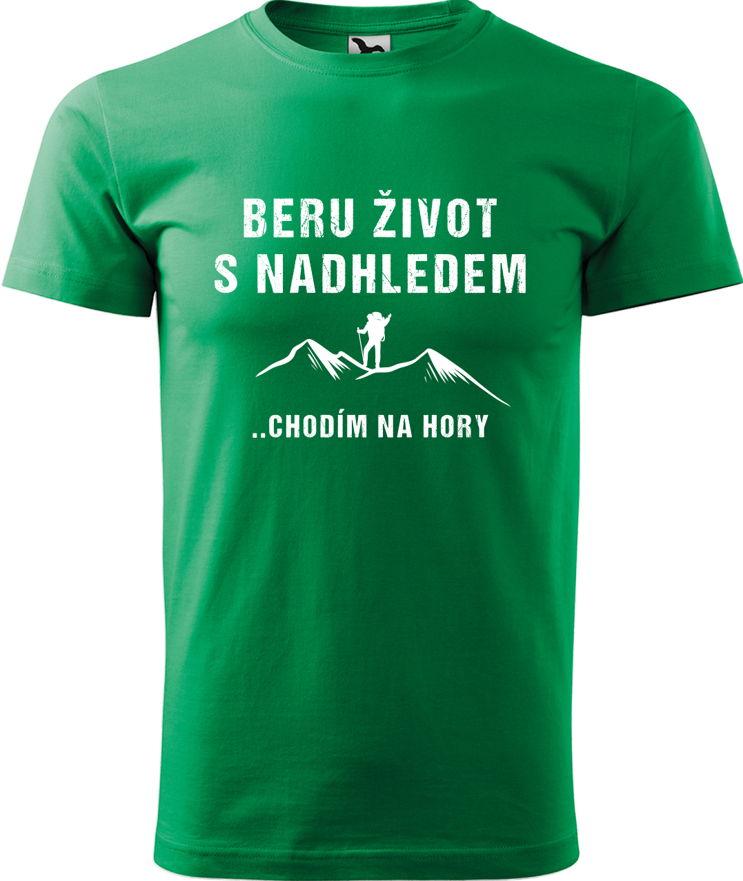 Pánské tričko na hory - Beru život s nadhledem, chodím na hory Velikost: L, Barva: Středně zelená (16), Střih: pánský