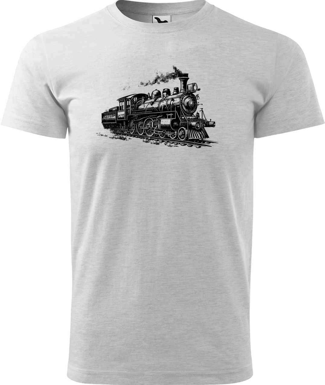 Tričko s vlakem - Stará lokomotiva Velikost: XL, Barva: Světle šedý melír (03)