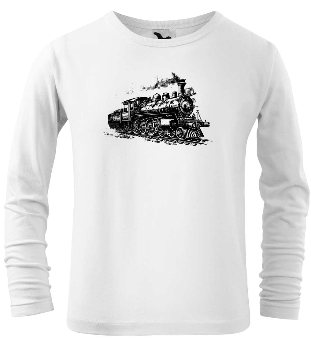 Dětské tričko s vlakem - Stará lokomotiva (dlouhý rukáv) Velikost: 10 let / 146 cm, Barva: Bílá (00)