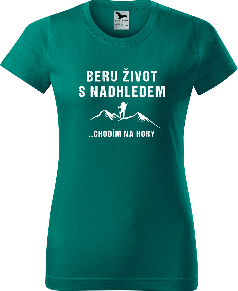 Dámské tričko na hory - Beru život s nadhledem, chodím na hory Velikost: XL, Barva: Emerald (19), Střih: dámský