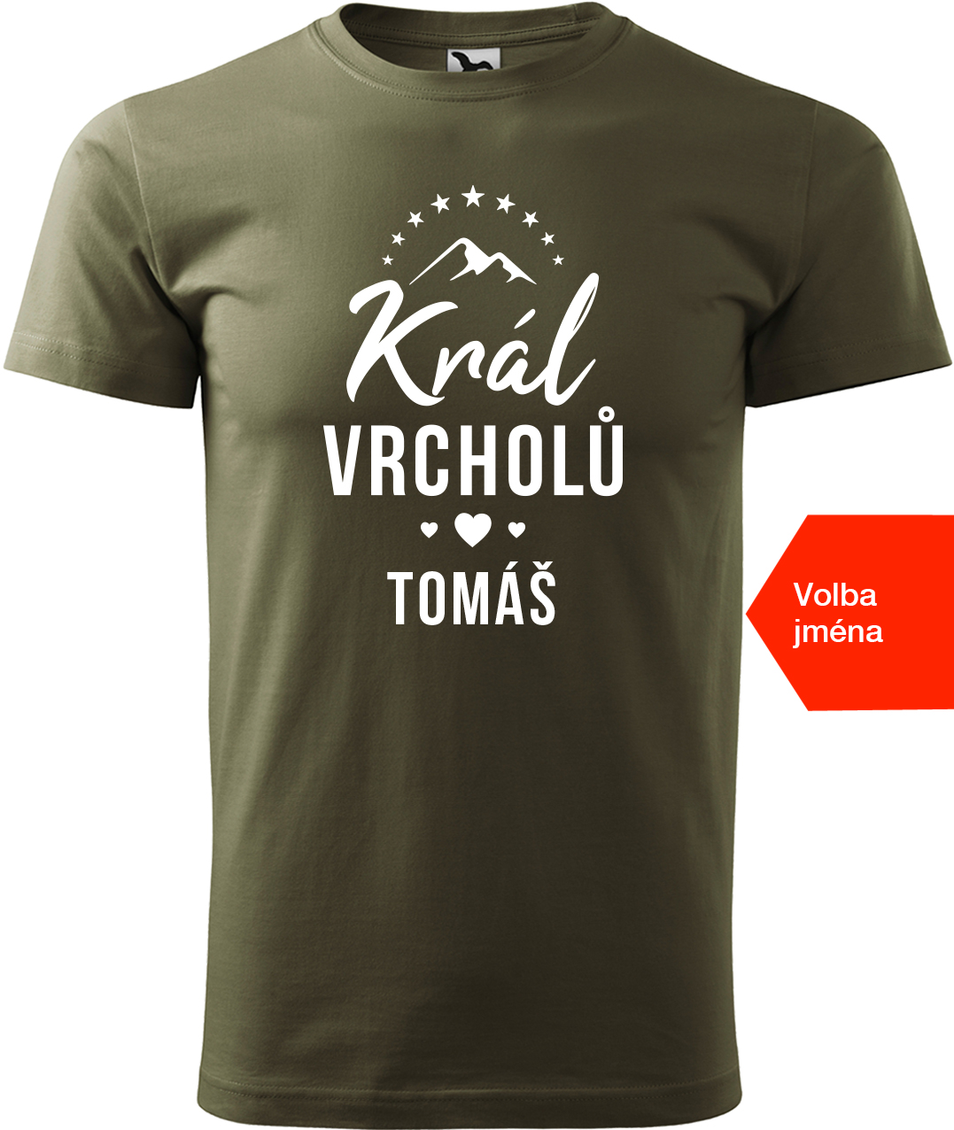 Pánské tričko na hory se jménem - Král vrcholů Velikost: 2XL, Barva: Military (69), Střih: pánský