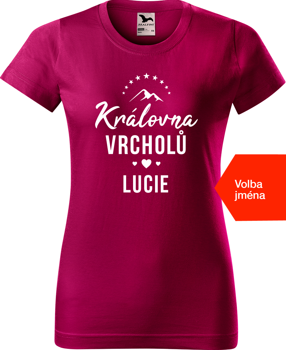 Dámské tričko na hory se jménem - Královna vrcholů Velikost: L, Barva: Fuchsia red (49), Střih: dámský