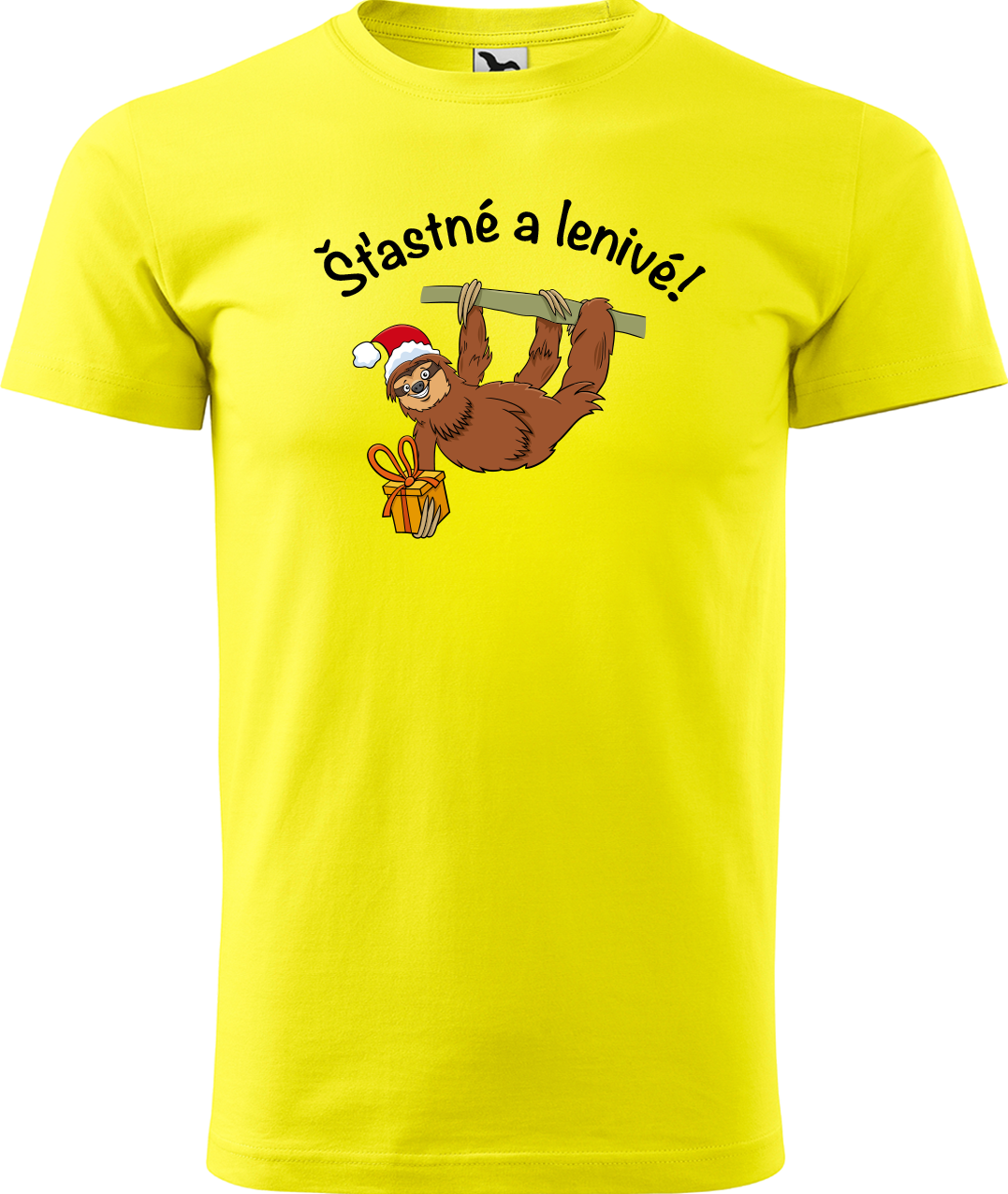 Pánské vánoční tričko - Šťastné a lenivé! Velikost: S, Barva: Žlutá (04)