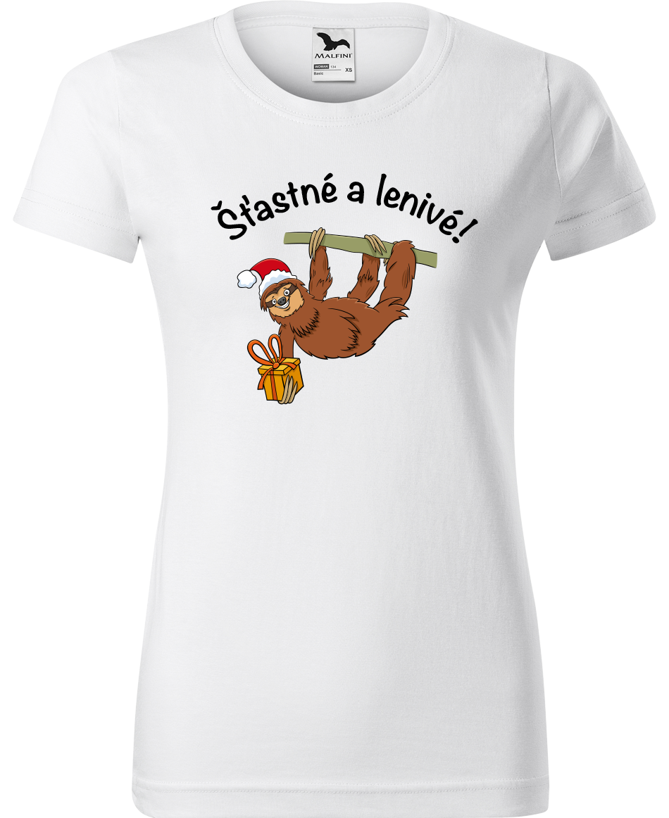 Dámské vánoční tričko - Šťastné a lenivé! Velikost: XL, Barva: Bílá (00)