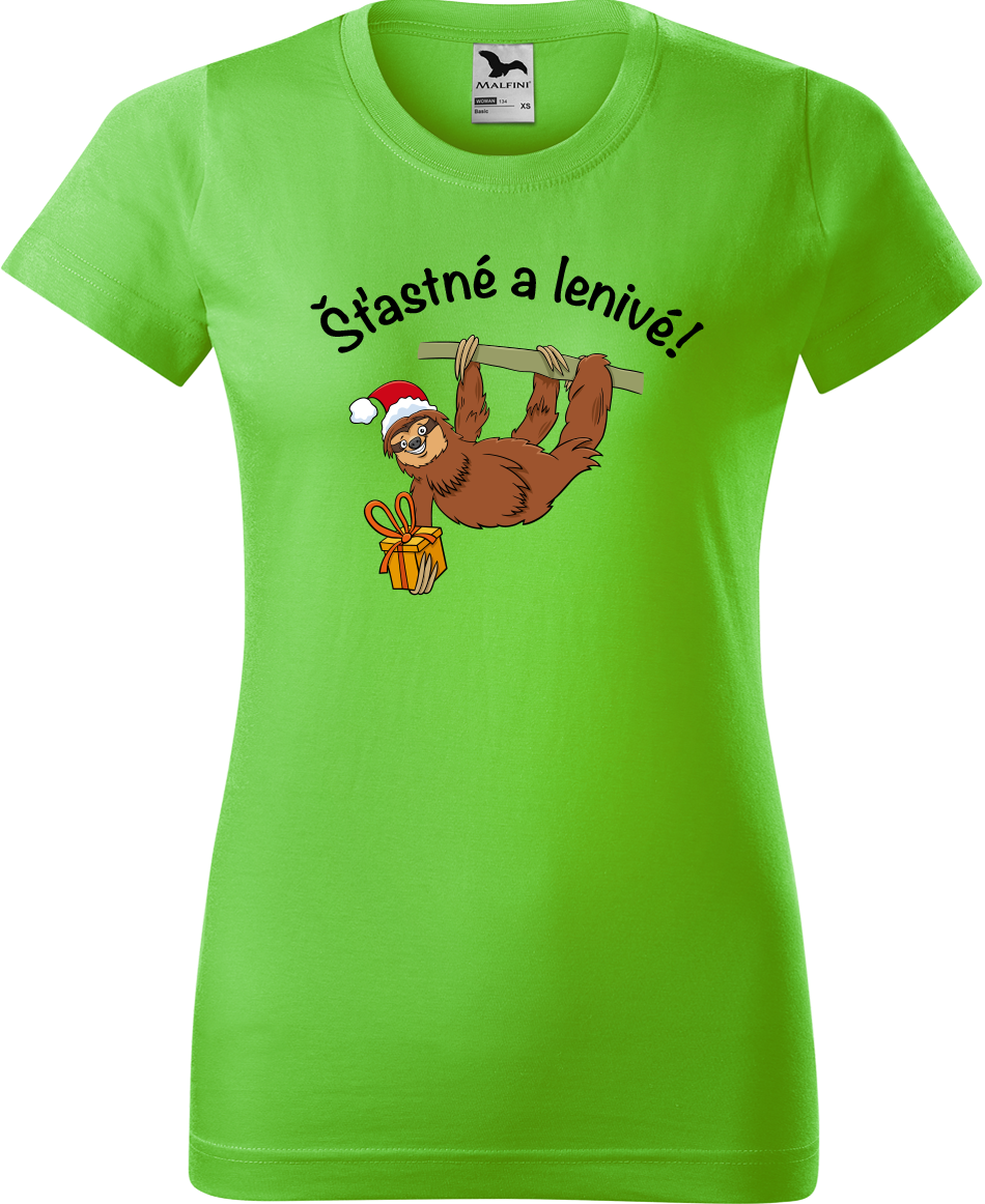 Dámské vánoční tričko - Šťastné a lenivé! Velikost: XL, Barva: Apple Green (92)