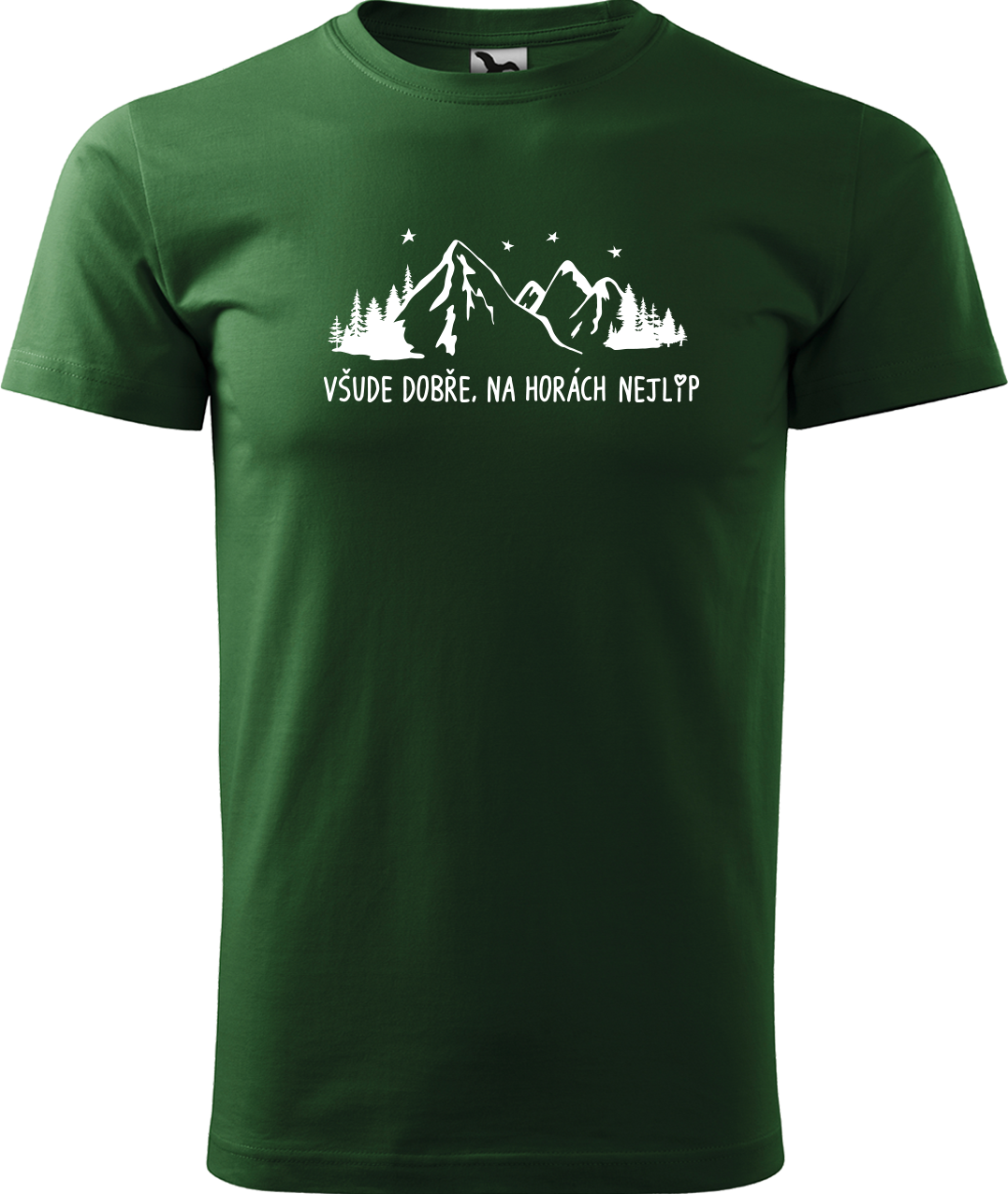 Pánské tričko na hory - Všude dobře, na horách nejlíp Velikost: XL, Barva: Lahvově zelená (06)