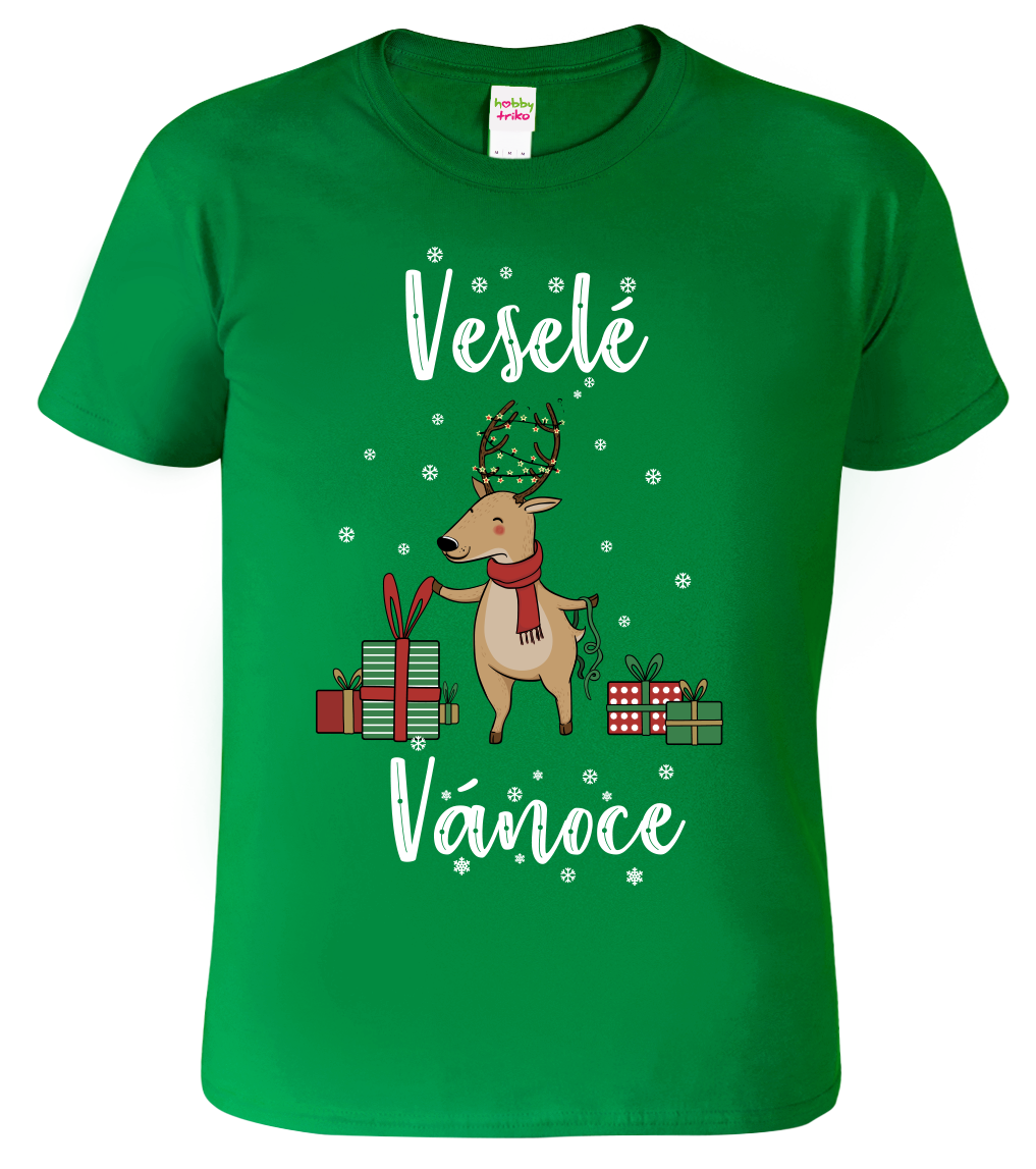 Pánské vánoční tričko - Vánoční sob (SLEVA) Velikost: L, Barva: Středně zelená (16)