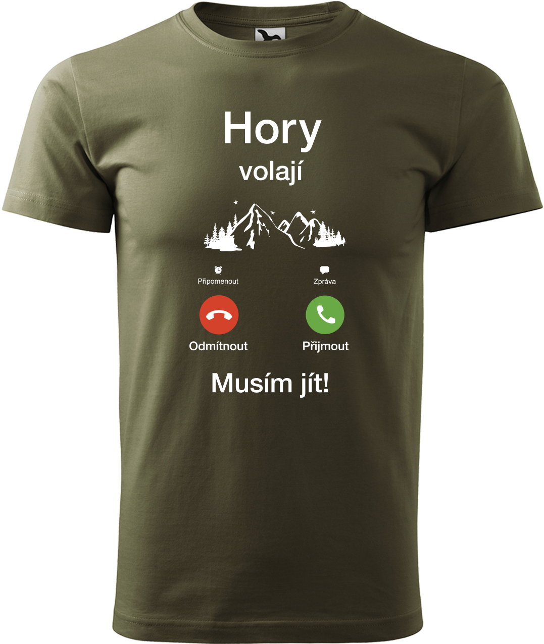 Pánské tričko na hory - Hory volají, musím jít (telefon) Velikost: S, Barva: Military (69)