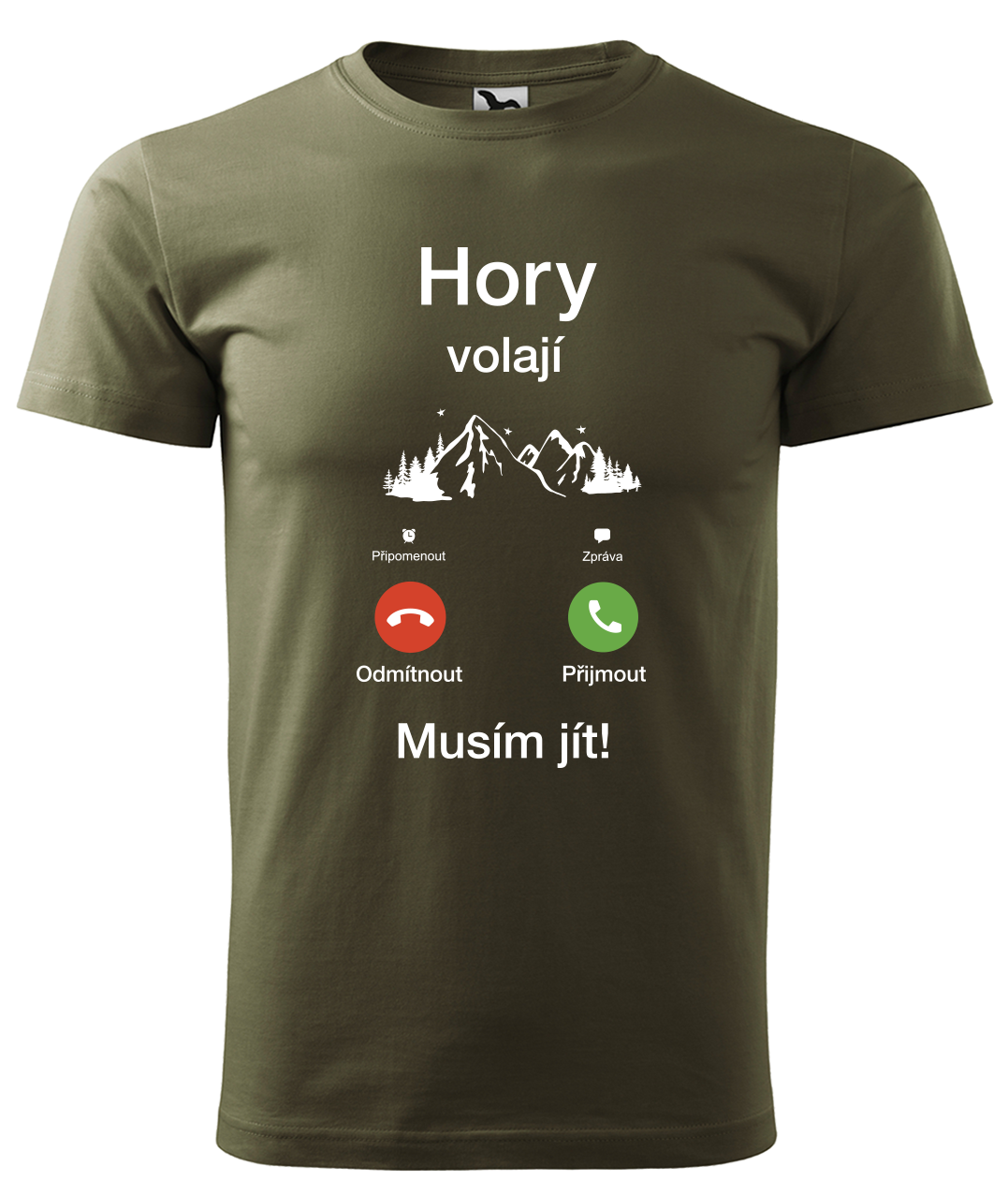 Dětské tričko na hory - Hory volají, musím jít (telefon) Velikost: 4 roky / 110 cm, Barva: Military (69)