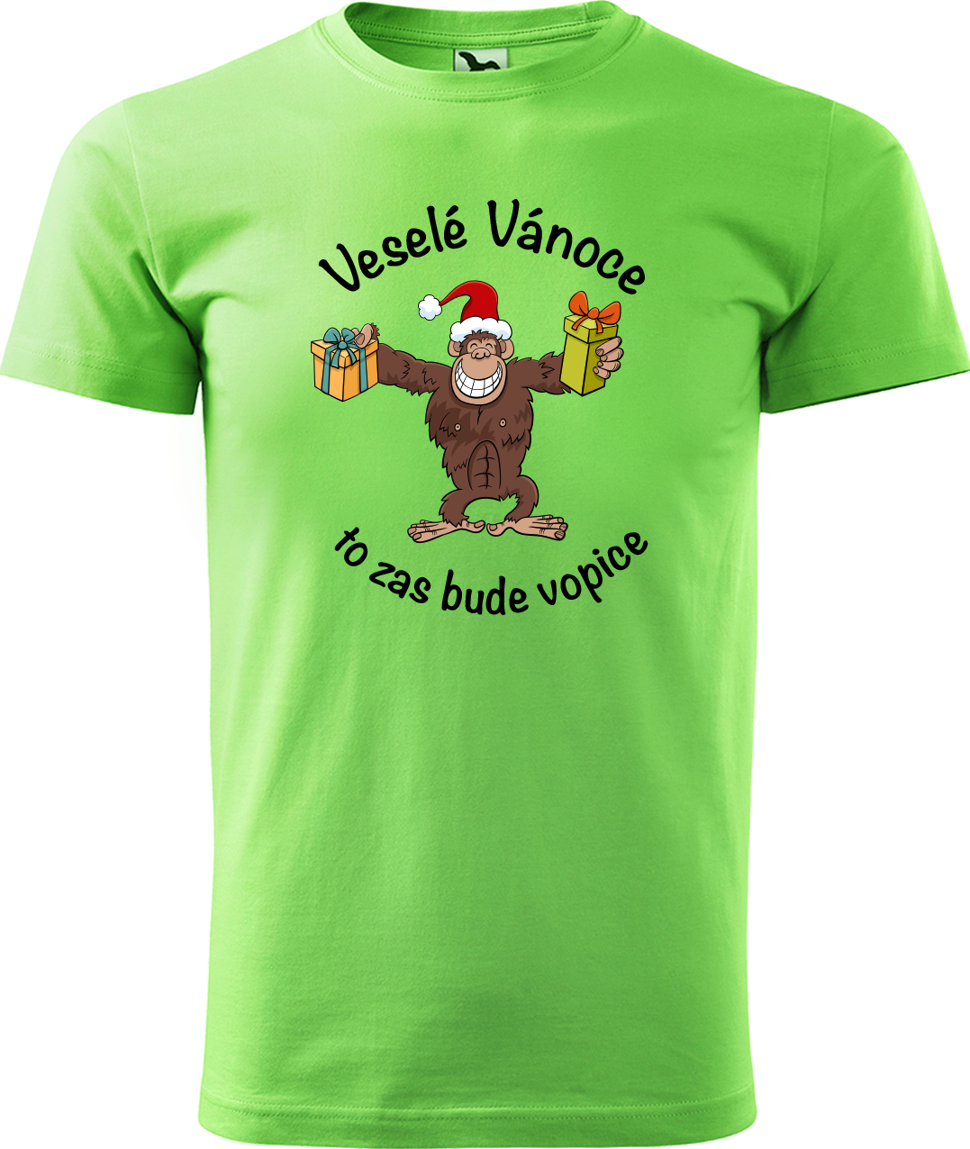 Pánské vánoční tričko - Veselé Vánoce to zas bude vopice (hnědý opičák) Velikost: S, Barva: Apple Green (92)