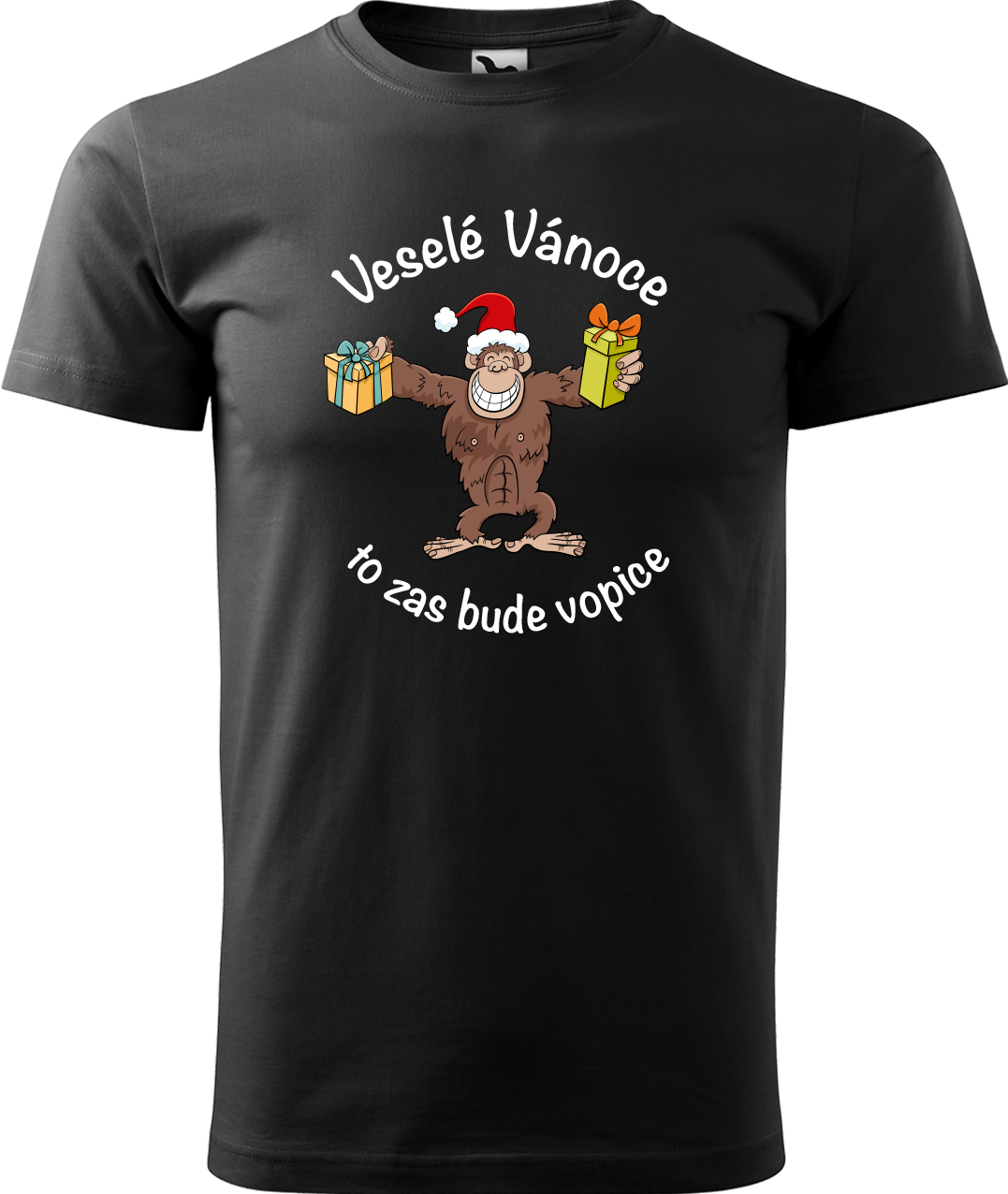Pánské vánoční tričko - Veselé Vánoce to zas bude vopice (hnědý opičák) Velikost: 4XL, Barva: Černá (01)
