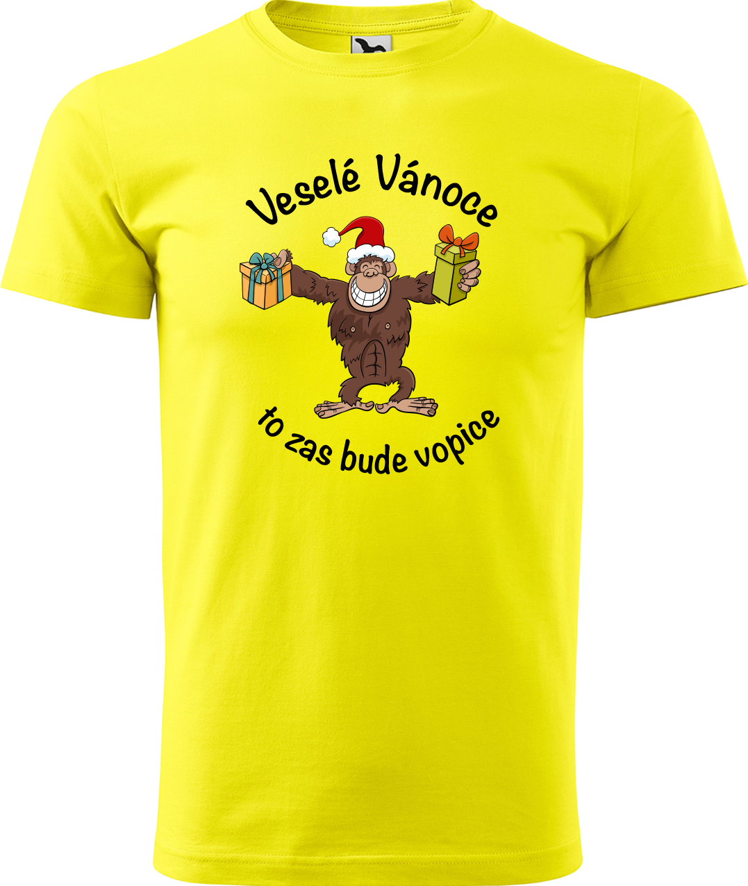Pánské vánoční tričko - Veselé Vánoce to zas bude vopice (hnědý opičák) Velikost: M, Barva: Žlutá (04)