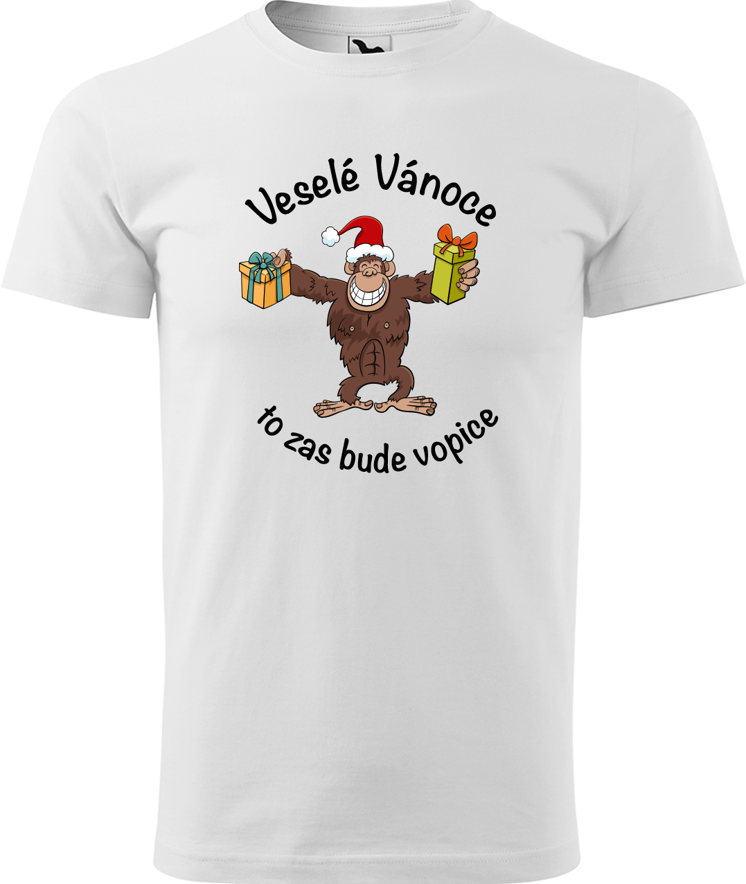 Pánské vánoční tričko - Veselé Vánoce to zas bude vopice (hnědý opičák) Velikost: S, Barva: Bílá (00)