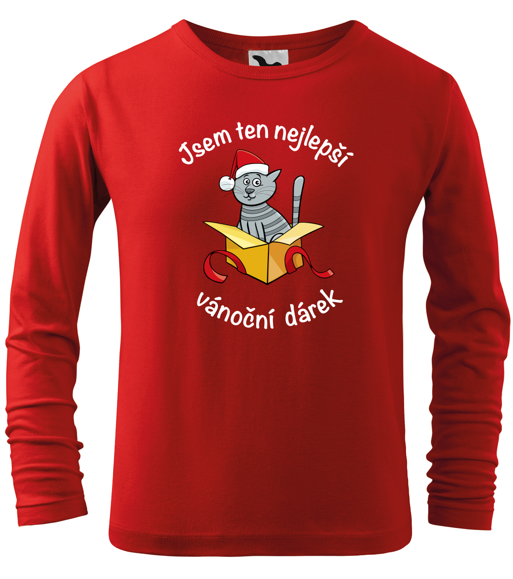 Dětské vánoční tričko - Jsem ten nejlepší vánoční dárek (dlouhý rukáv) Velikost: 4 roky / 110 cm, Barva: Červená (07), Délka rukávu: Dlouhý rukáv