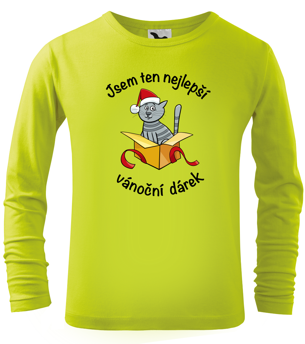 Dětské vánoční tričko - Jsem ten nejlepší vánoční dárek (dlouhý rukáv) Velikost: 4 roky / 110 cm, Barva: Apple Green (92), Délka rukávu: Dlouhý rukáv