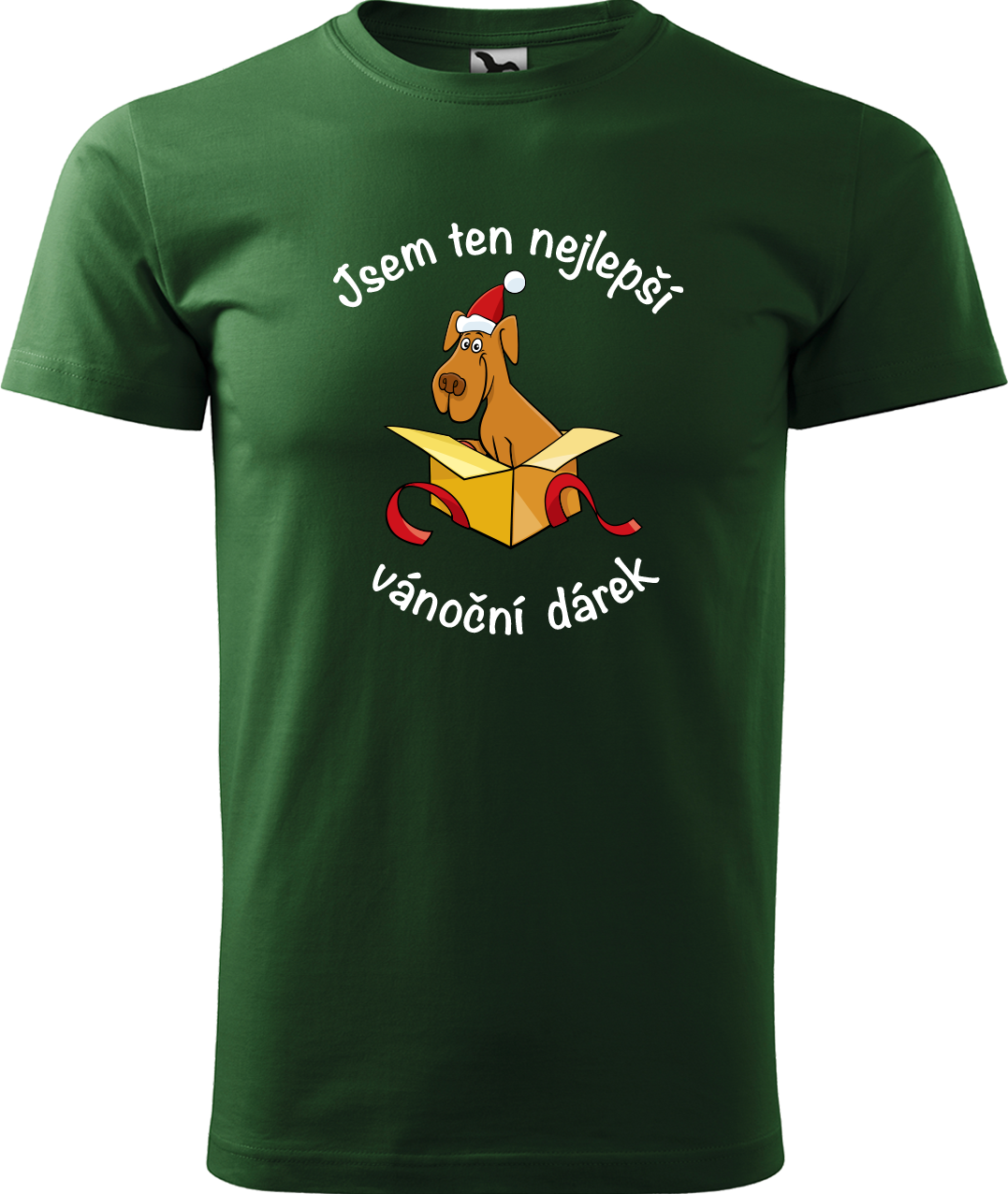 Pánské vánoční tričko - Jsem ten nejlepší vánoční dárek (pes) Velikost: 3XL, Barva: Lahvově zelená (06)