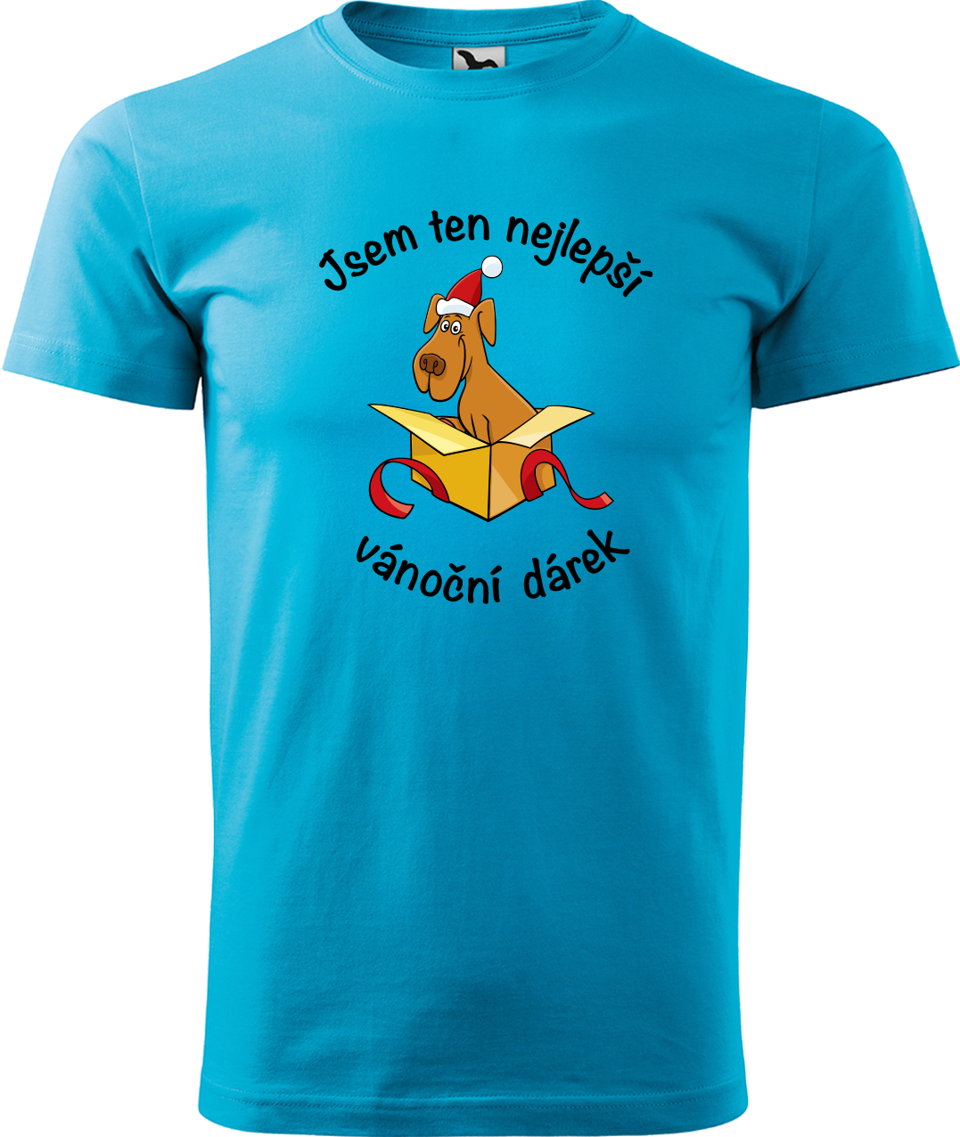 Pánské vánoční tričko - Jsem ten nejlepší vánoční dárek (pes) Velikost: L, Barva: Tyrkysová (44)