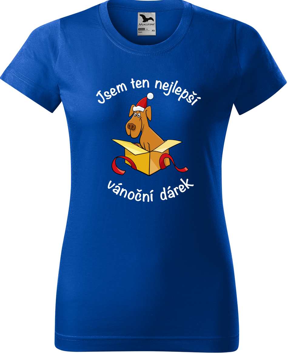 Dámské vánoční tričko - Jsem ten nejlepší vánoční dárek (pes) Velikost: S, Barva: Královská modrá (05)
