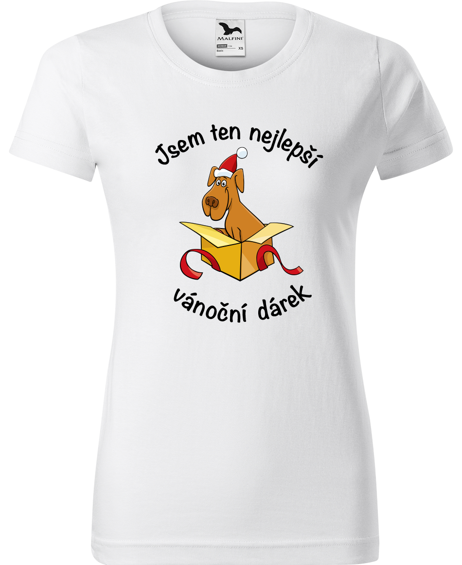 Dámské vánoční tričko - Jsem ten nejlepší vánoční dárek (pes) Velikost: L, Barva: Bílá (00)