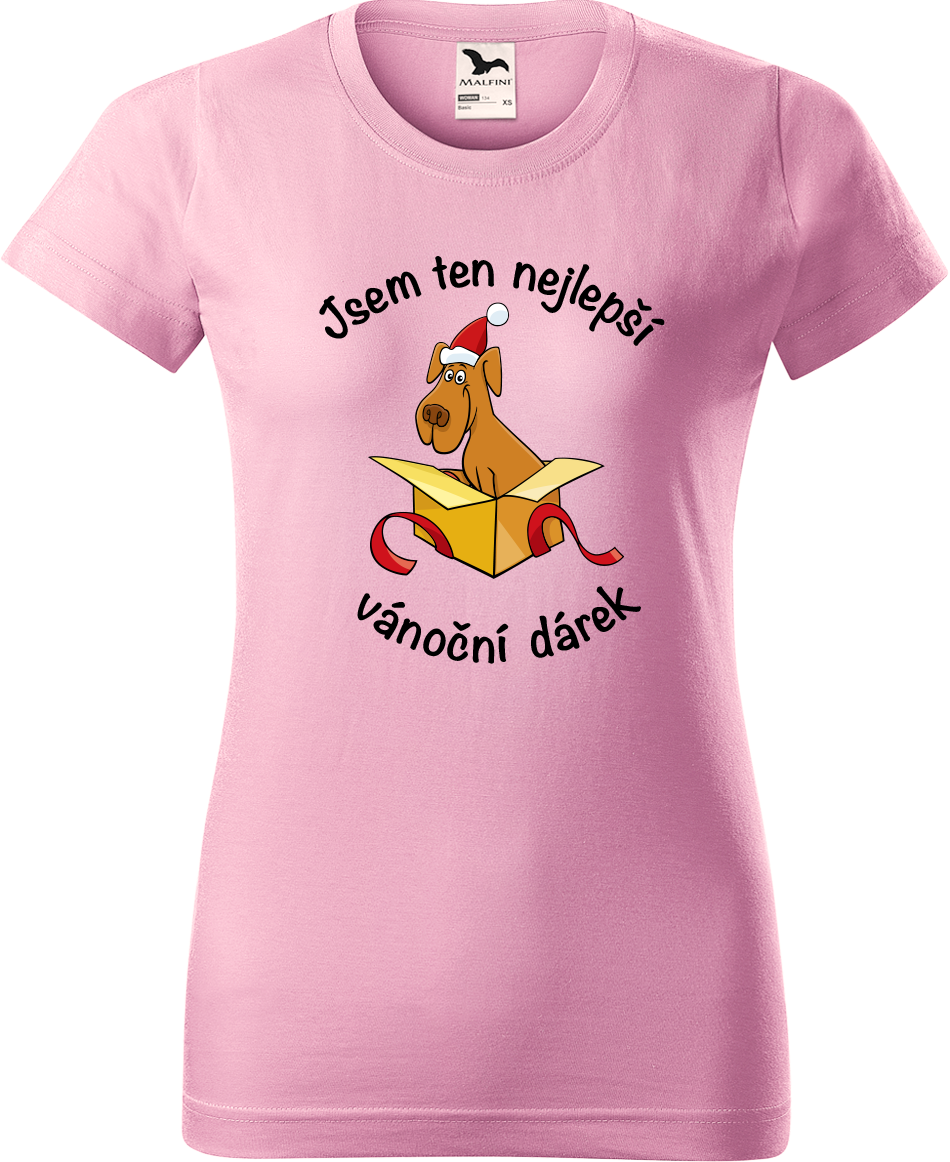 Dámské vánoční tričko - Jsem ten nejlepší vánoční dárek (pes) Velikost: L, Barva: Růžová (30)