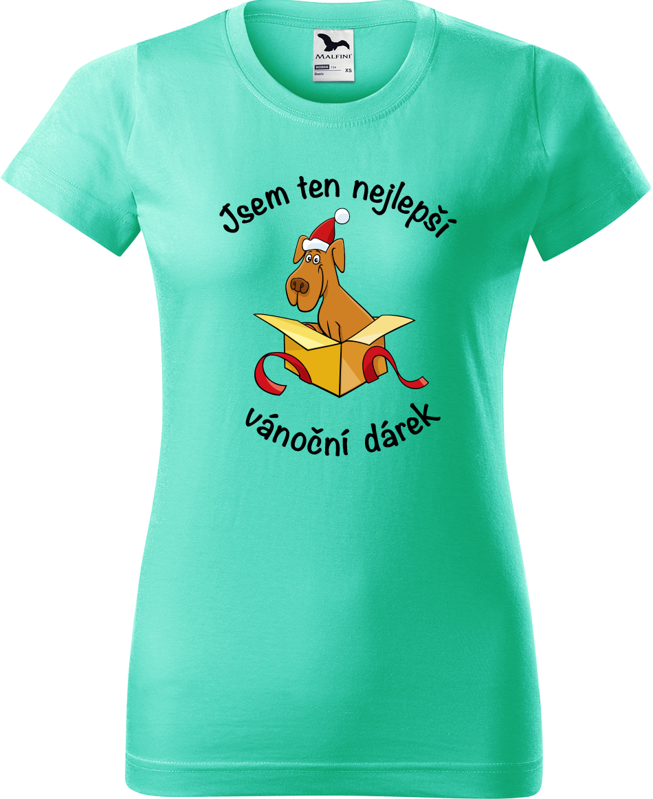 Dámské vánoční tričko - Jsem ten nejlepší vánoční dárek (pes) Velikost: XL, Barva: Mátová (95)