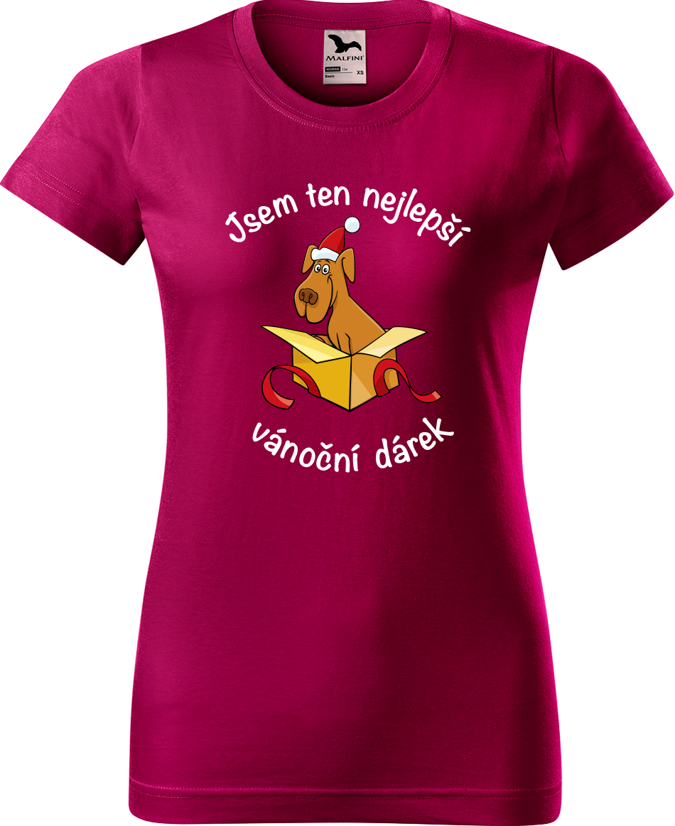 Dámské vánoční tričko - Jsem ten nejlepší vánoční dárek (pes) Velikost: S, Barva: Fuchsia red (49)