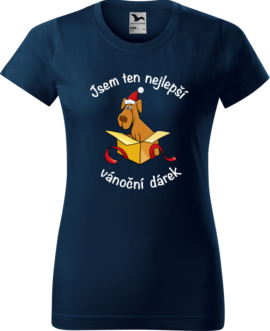 Dámské vánoční tričko - Jsem ten nejlepší vánoční dárek (pes) Velikost: L, Barva: Námořní modrá (02)