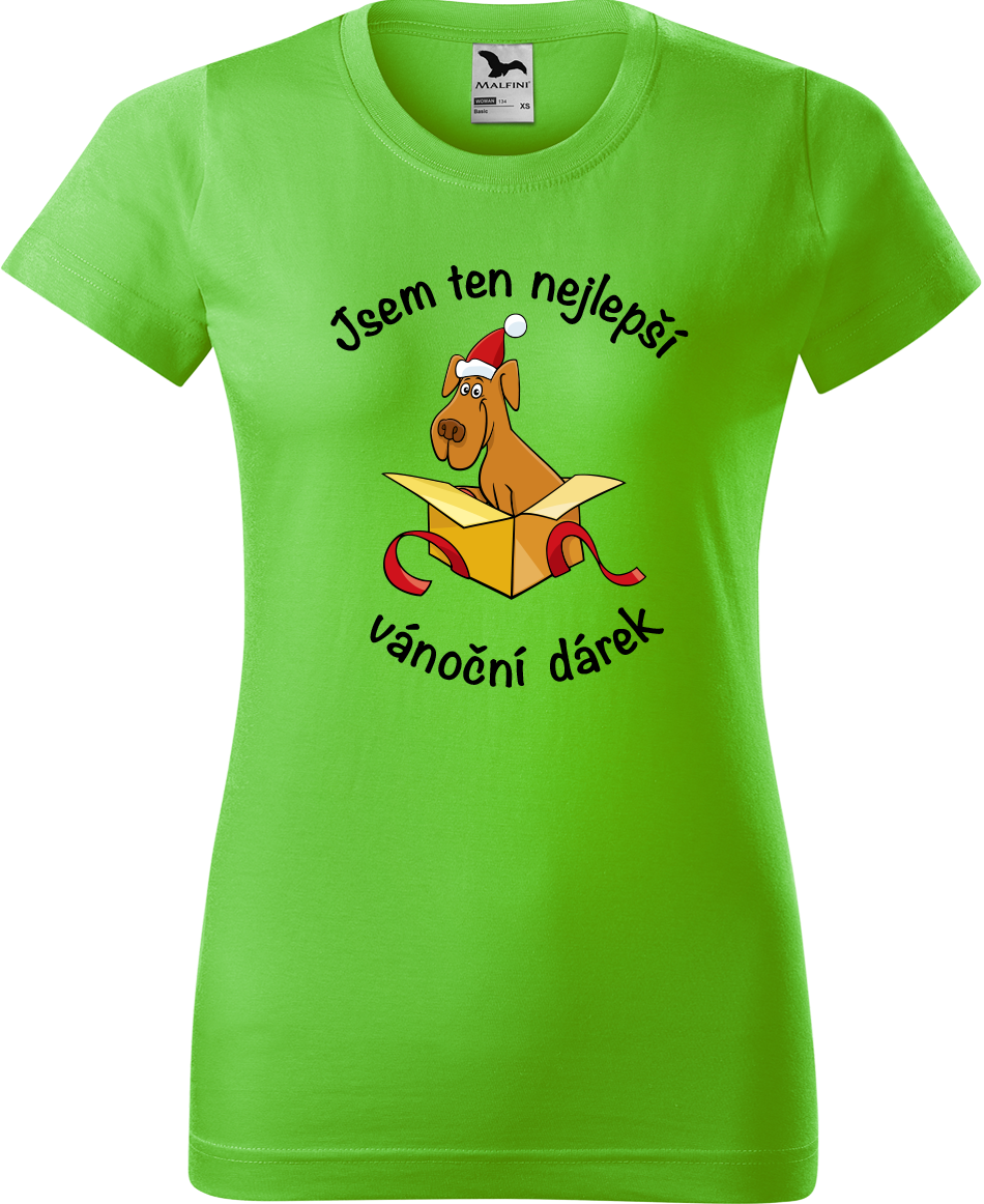 Dámské vánoční tričko - Jsem ten nejlepší vánoční dárek (pes) Velikost: XL, Barva: Apple Green (92)