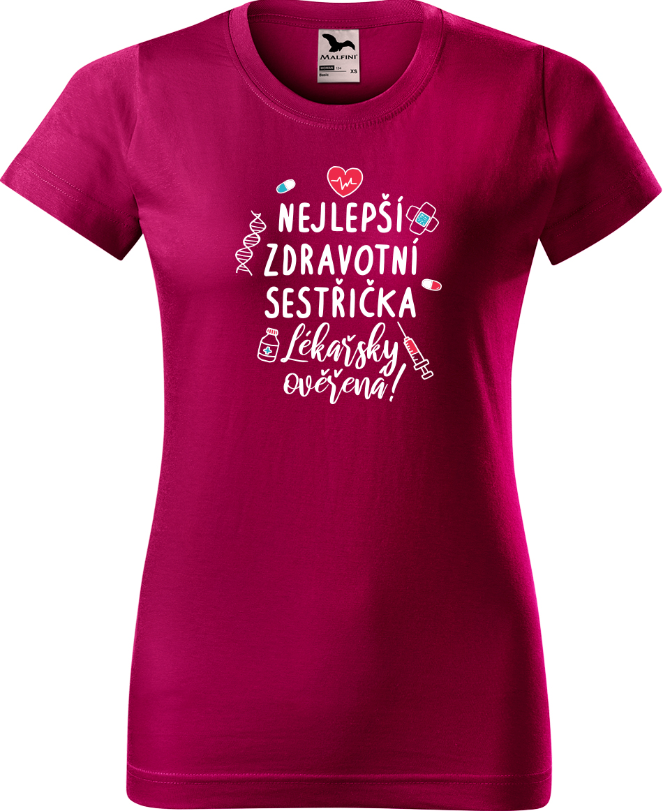 Tričko pro zdravotní sestru - Nejlepší zdravotní sestřička Velikost: L, Barva: Fuchsia red (49), Střih: dámský