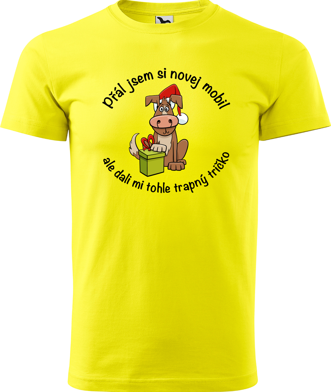 Pánské vánoční tričko - Přál jsem si novej mobil Velikost: L, Barva: Žlutá (04)