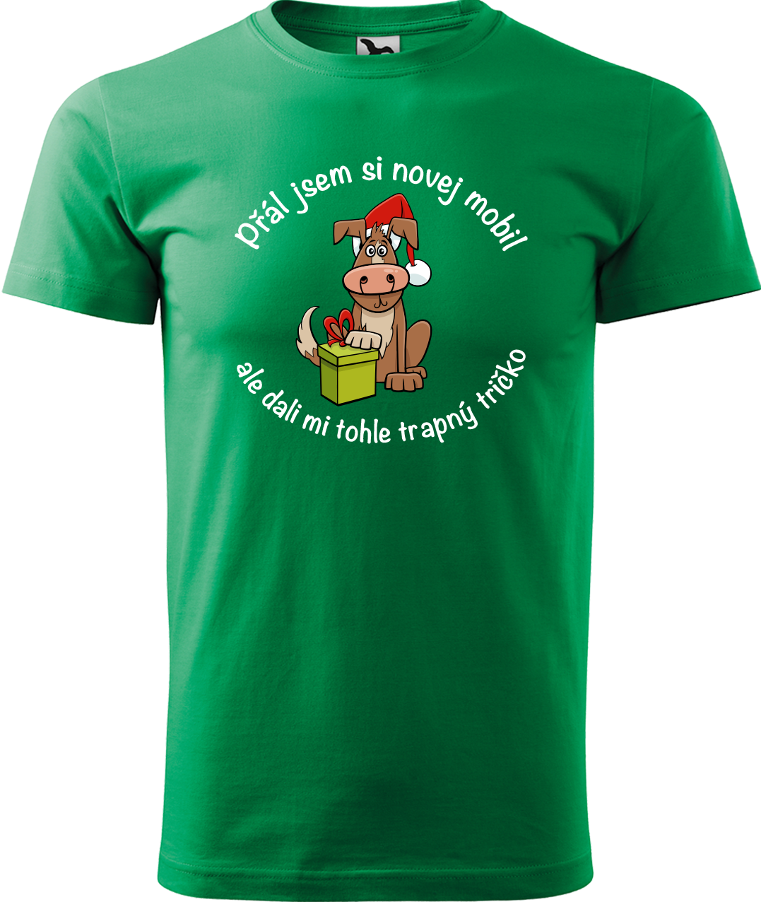 Pánské vánoční tričko - Přál jsem si novej mobil Velikost: S, Barva: Středně zelená (16)