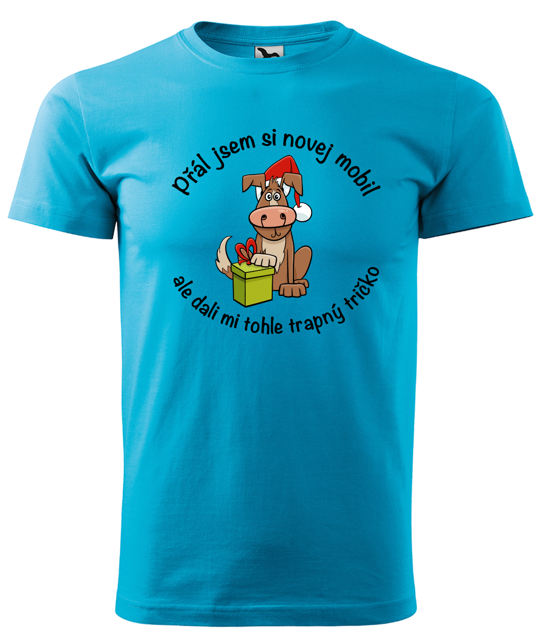Dětské vánoční tričko - Přál jsem si novej mobil Velikost: 6 let / 122 cm, Barva: Tyrkysová (44)