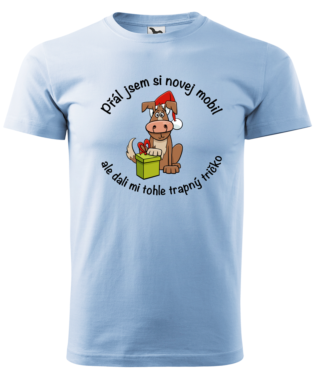 Dětské vánoční tričko - Přál jsem si novej mobil Velikost: 8 let / 134 cm, Barva: Nebesky modrá (15)