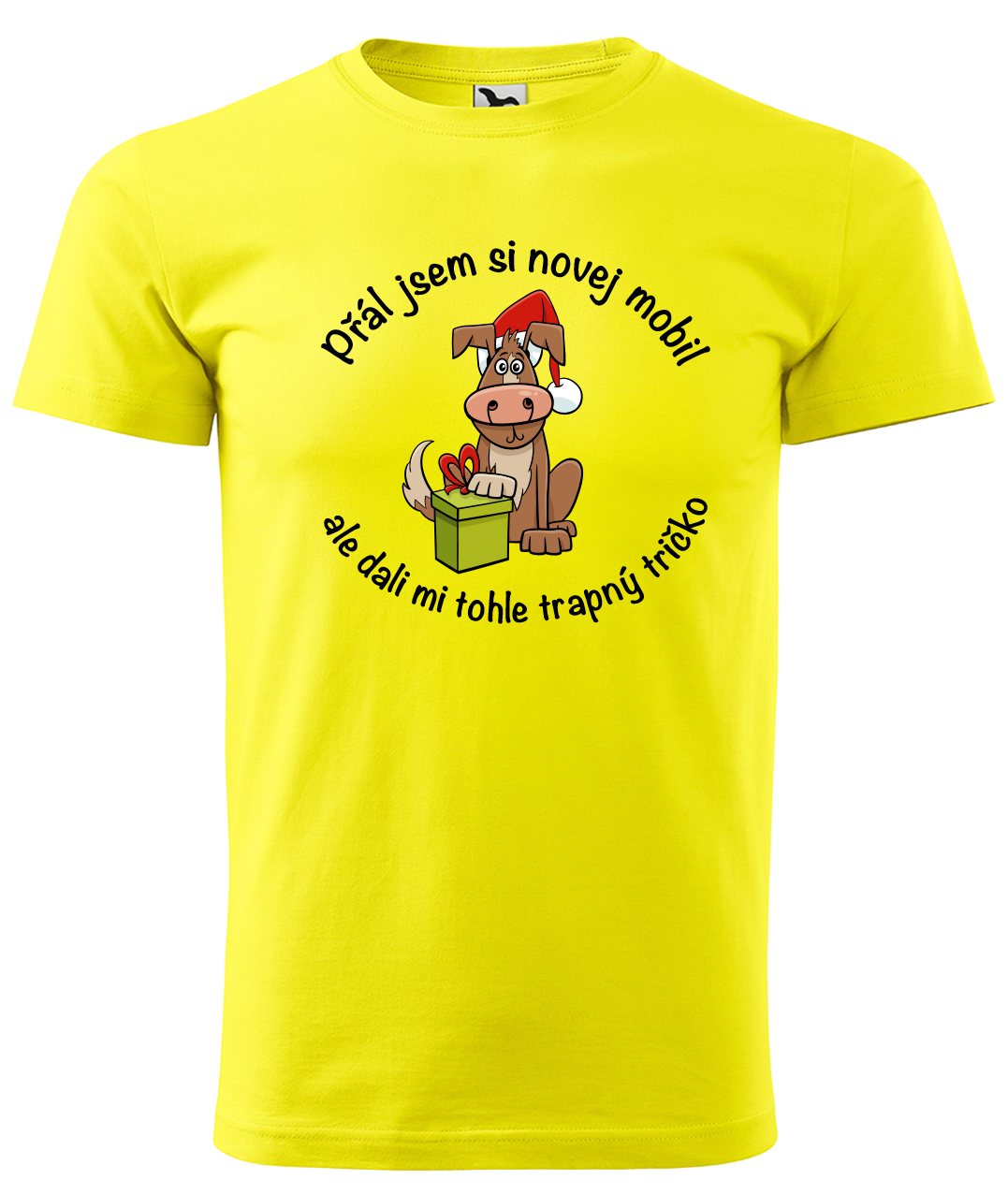 Dětské vánoční tričko - Přál jsem si novej mobil Velikost: 10 let / 146 cm, Barva: Žlutá (04)