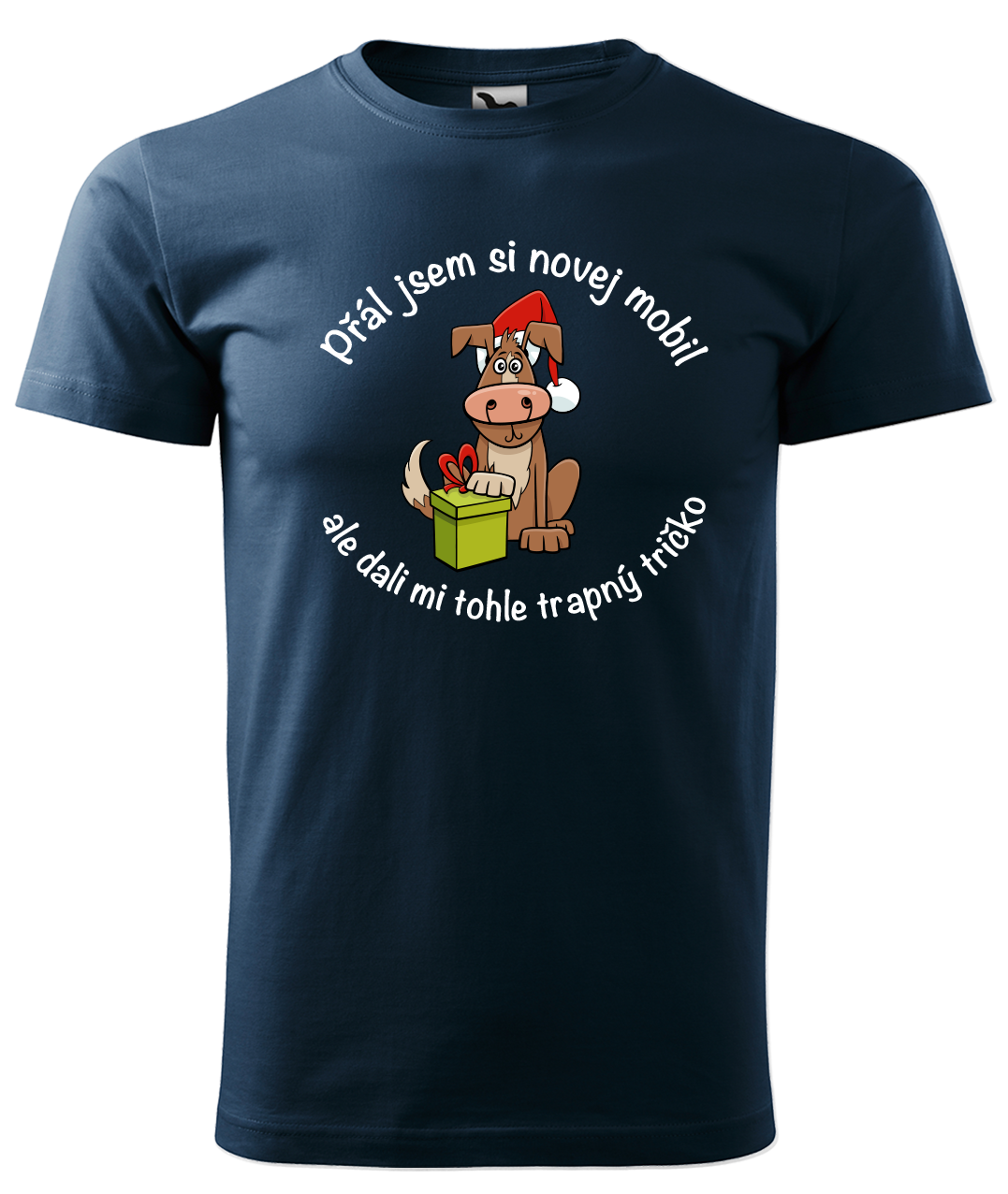 Dětské vánoční tričko - Přál jsem si novej mobil Velikost: 6 let / 122 cm, Barva: Námořní modrá (02)