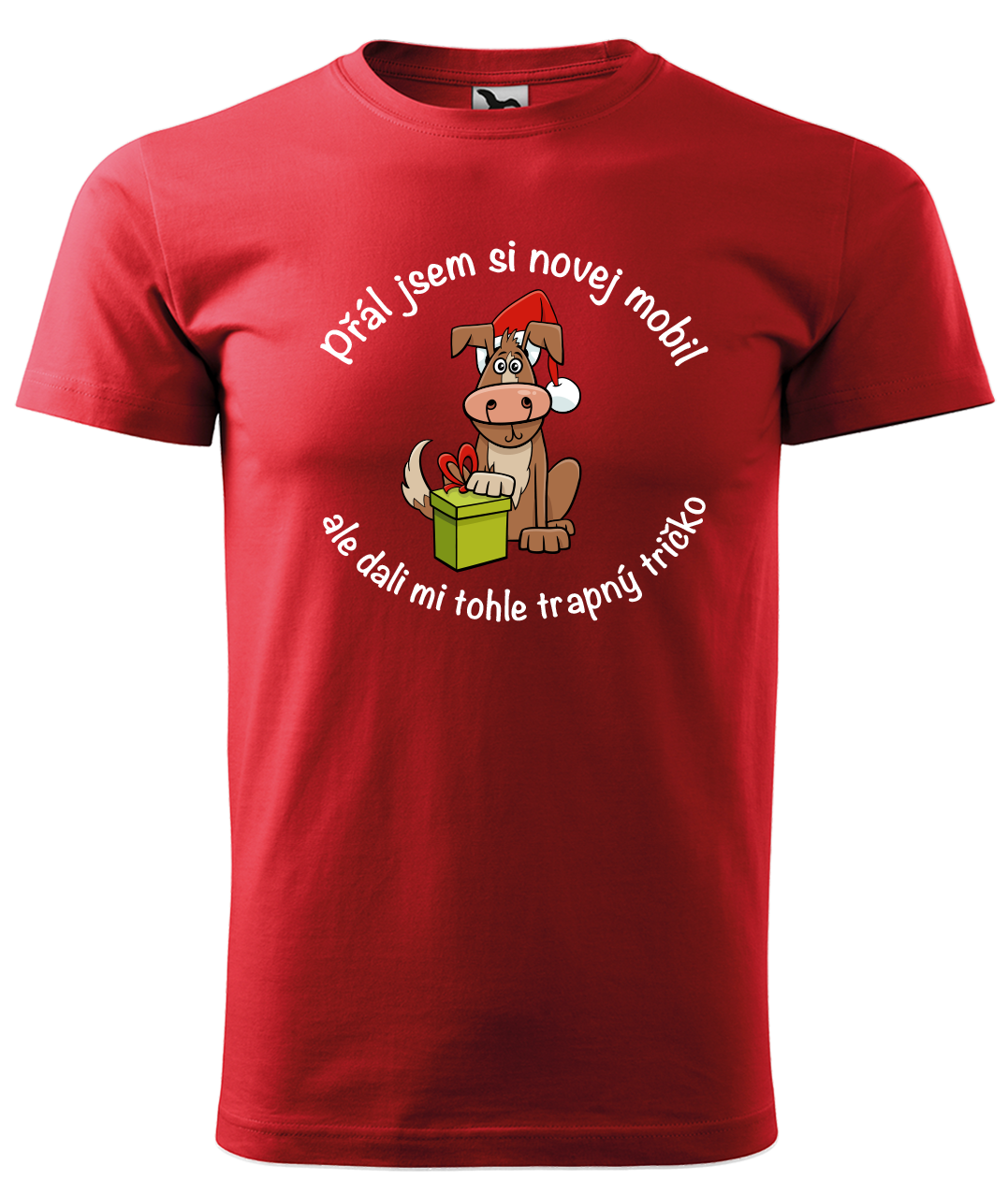 Dětské vánoční tričko - Přál jsem si novej mobil Velikost: 6 let / 122 cm, Barva: Červená (07)