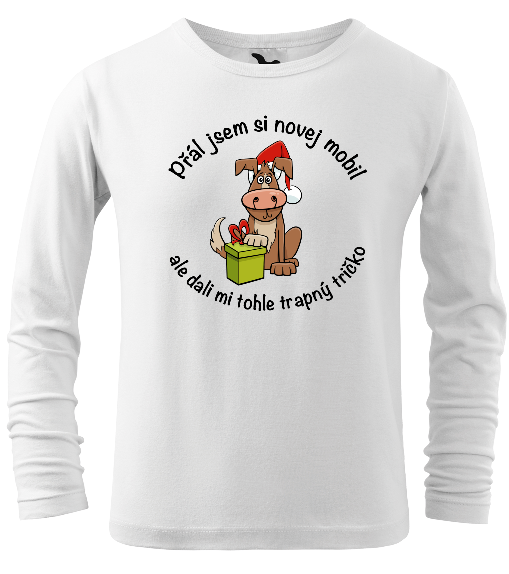 Dětské vánoční tričko - Přál jsem si novej mobil (dlouhý rukáv) Velikost: 4 roky / 110 cm, Barva: Bílá (00), Délka rukávu: Dlouhý rukáv