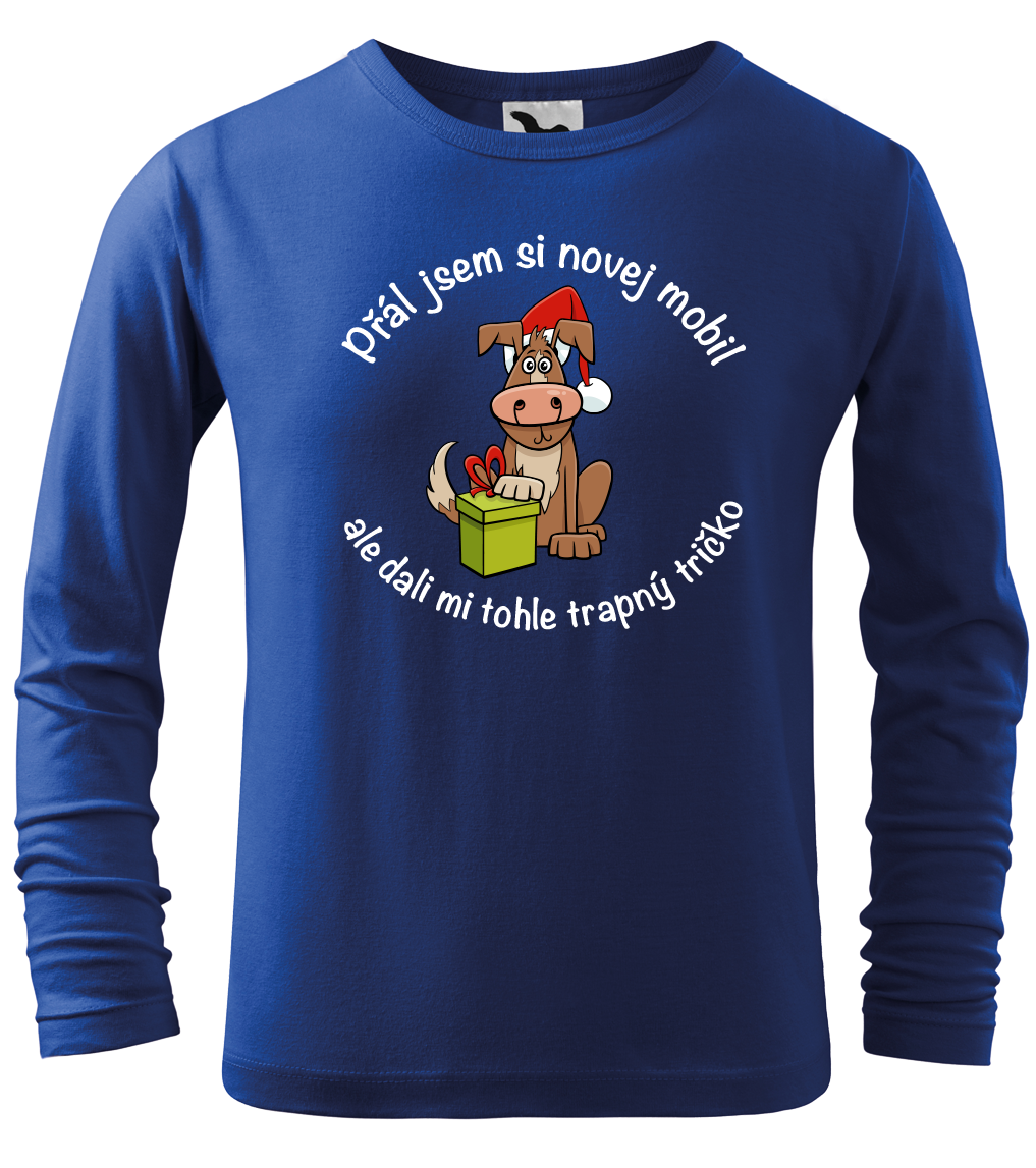 Dětské vánoční tričko - Přál jsem si novej mobil (dlouhý rukáv) Velikost: 4 roky / 110 cm, Barva: Královská modrá (05), Délka rukávu: Dlouhý rukáv