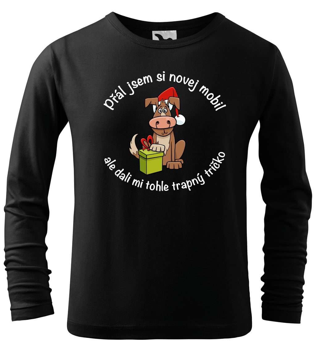Dětské vánoční tričko - Přál jsem si novej mobil (dlouhý rukáv) Velikost: 8 let / 134 cm, Barva: Černá (01), Délka rukávu: Dlouhý rukáv