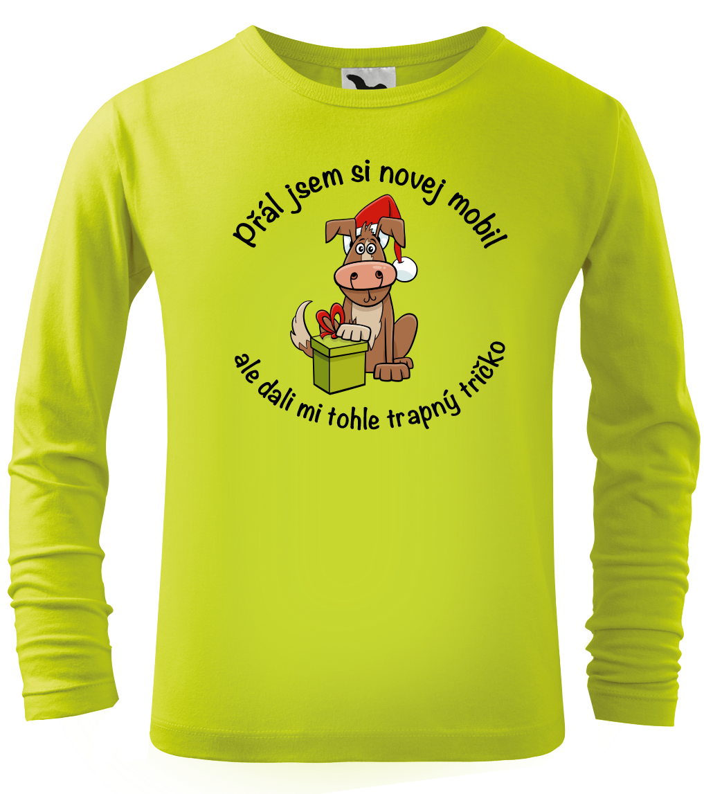 Dětské vánoční tričko - Přál jsem si novej mobil (dlouhý rukáv) Velikost: 6 let / 122 cm, Barva: Limetková (62), Délka rukávu: Dlouhý rukáv