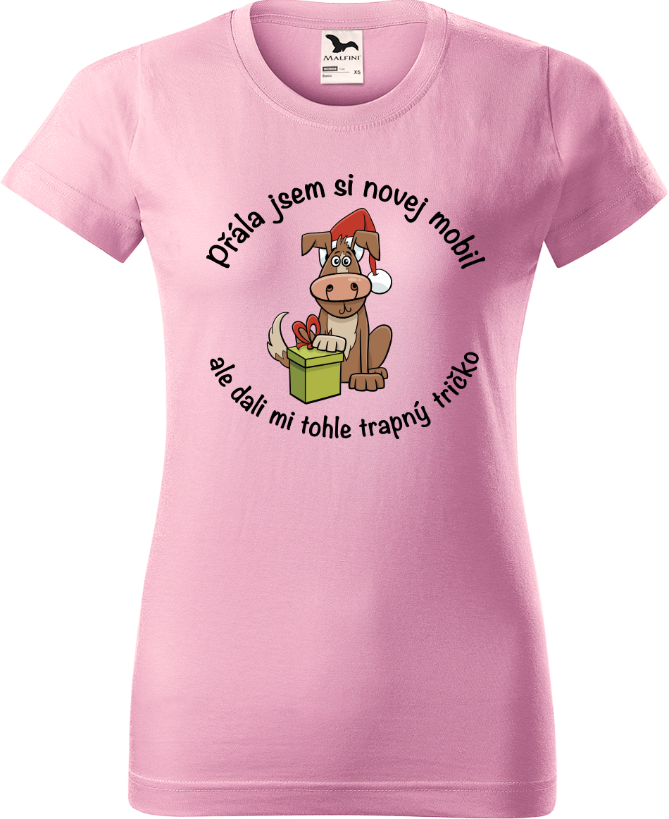 Dámské vánoční tričko - Přála jsem si novej mobil Velikost: XL, Barva: Růžová (30)